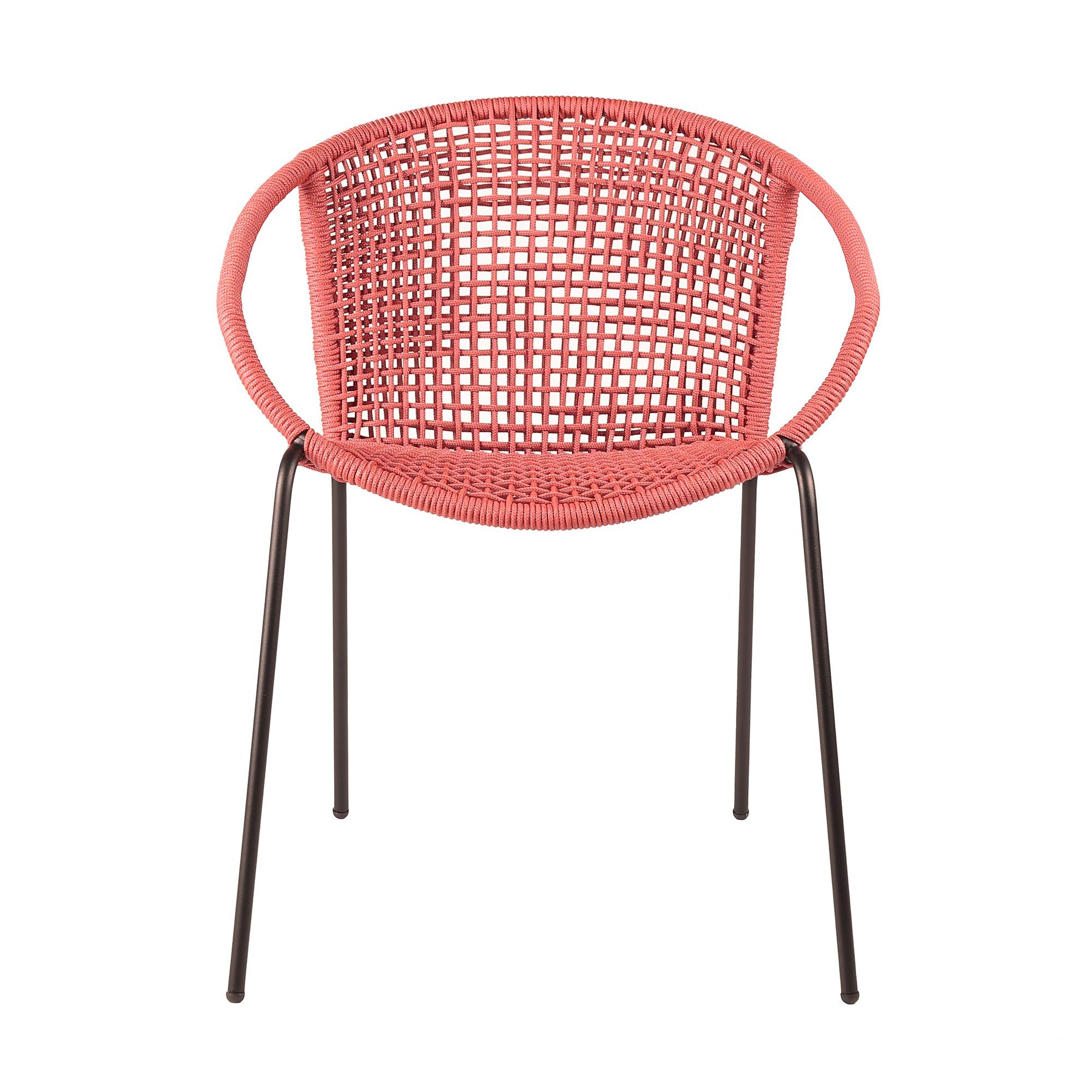 Armen Living Modern Stackable Steel Dining Chair Set of 2 - Indoor Outdoor Patio Furniture with Brick Red Rope - Perfect for Backyard, Garden & Small Space Dining