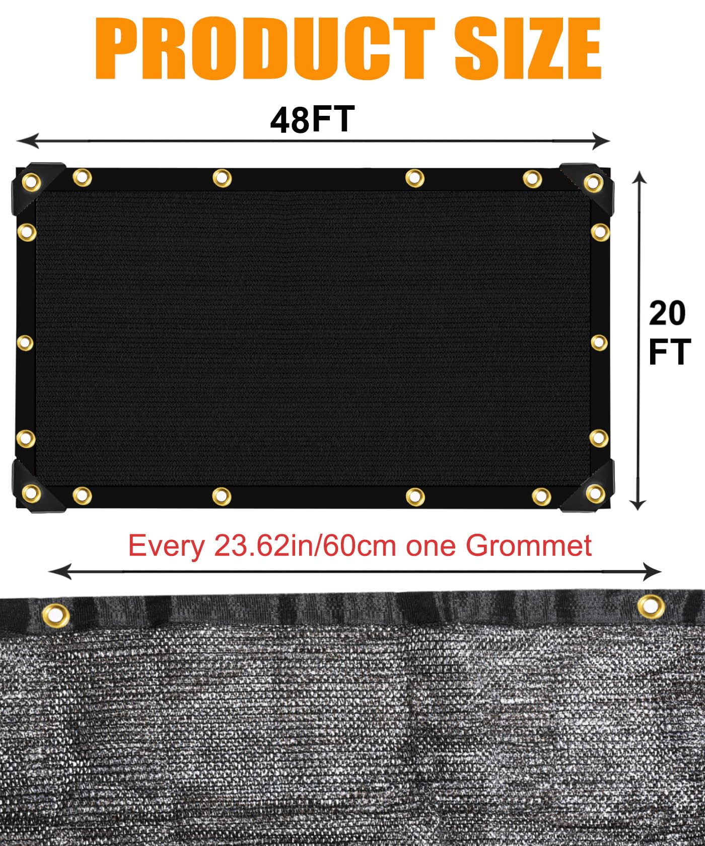 40%-50% Shade Cloth for Garden - 20ft x 48ft UV Resistant Sun Shade with Grommets - Outdoor Patio Cover, Plant Protection, Pergola Shade, Greenhouse Screen - Perfect for Backyard, Deck & Balcony Use