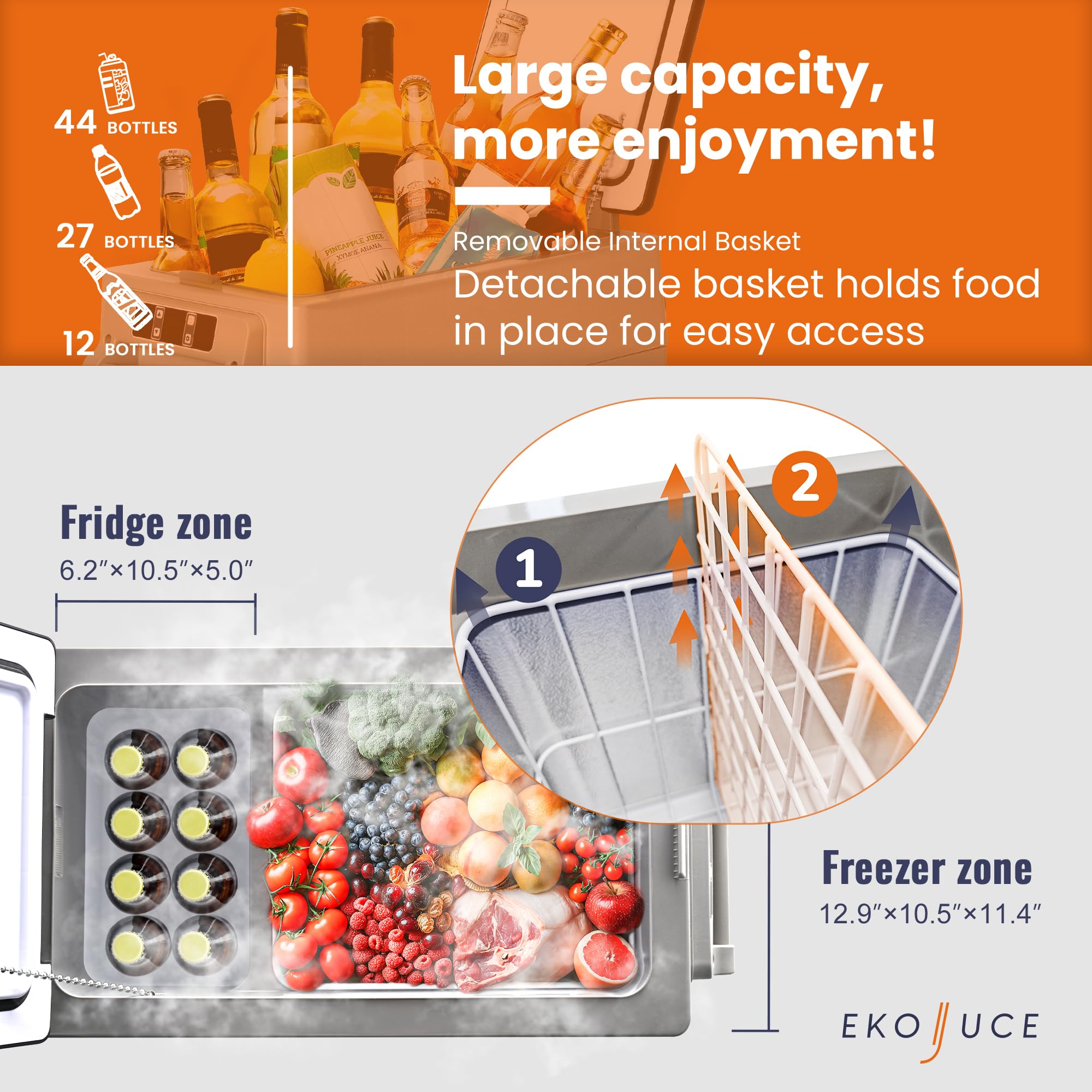 12V 37 Quart (35L) Portable Car Refrigerator - Electric Cooler with APP Control (-4°F to 68°F) for Truck, RV, Boat, Camping & Travel | Removable Basket & Home Use | Perfect for Road Trips, Picnics & Outdoor Adventures