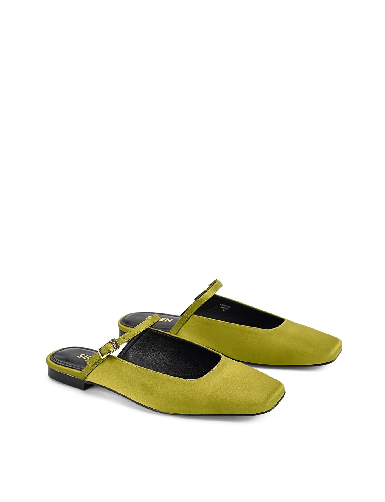Xanthe Mary Jane Mules - Green Satin Shoes for Women | Comfortable Slip-On Loafers | Perfect for Office, Casual Wear & Special Occasions