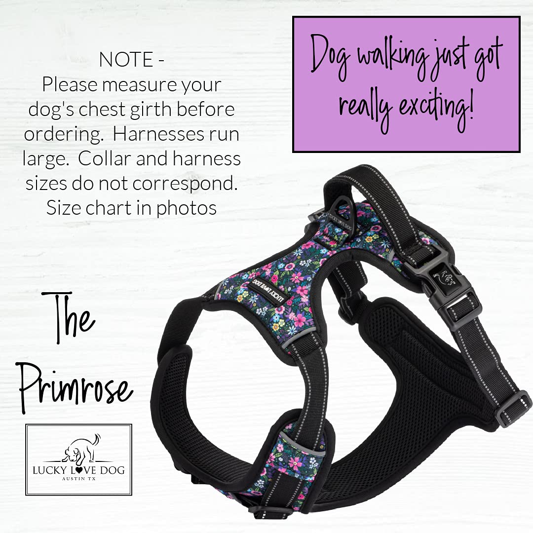 No Pull Dog Harness - Adjustable & Easy Walk Pet Harness for Small Medium Large Dogs - X-Small Primrose Floral Pattern (Black & Purple) - Perfect for Training, Walking & Outdoor Adventures