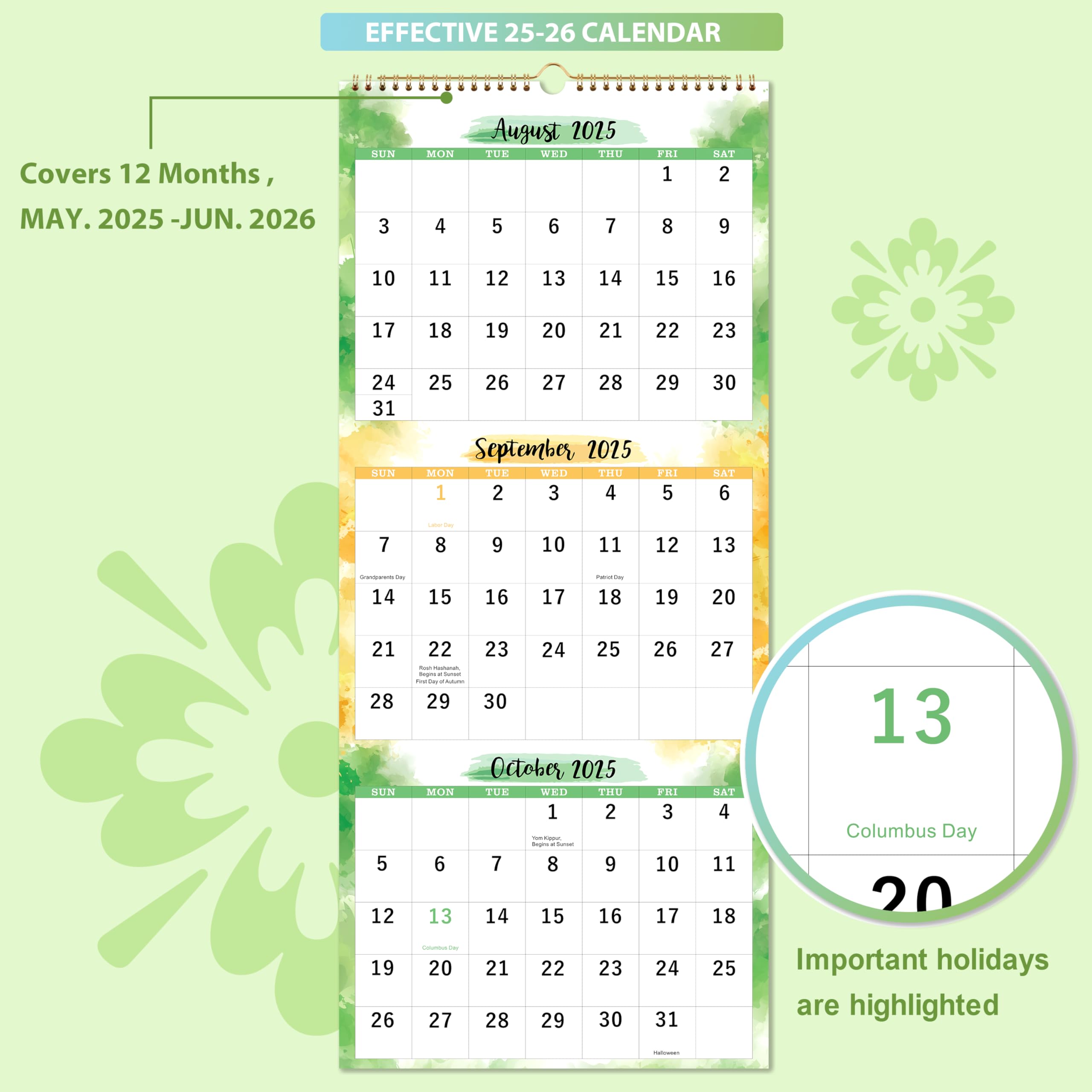 2025-2026 Wall Calendar - 3 Month Vertical Planner from May 2025 to June 2026 | 11