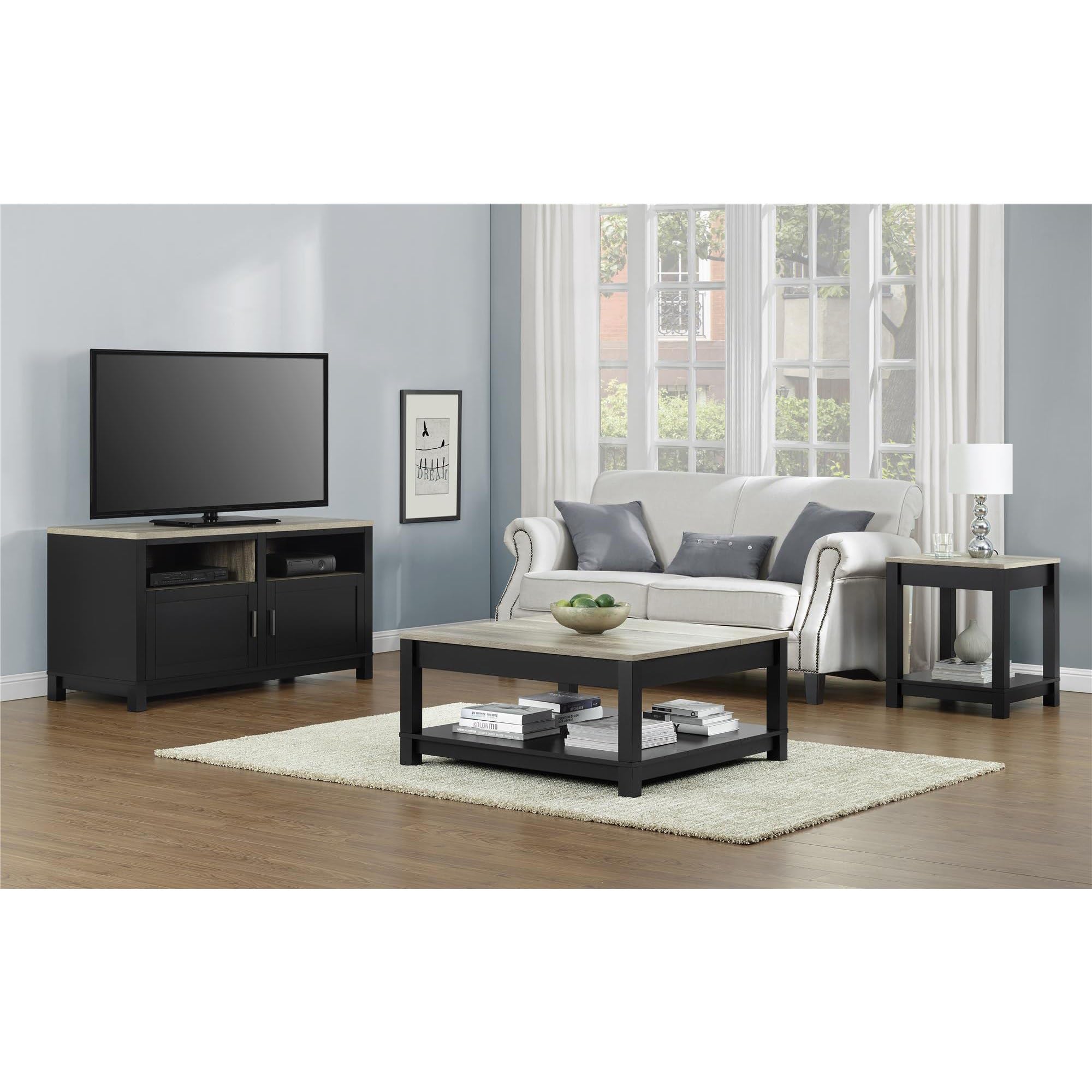 Ameriwood Home Carver Coffee Table with Open Storage - Matte Black & Distressed Wood Grain - Modern Farmhouse Living Room Furniture for Small Spaces (36.5