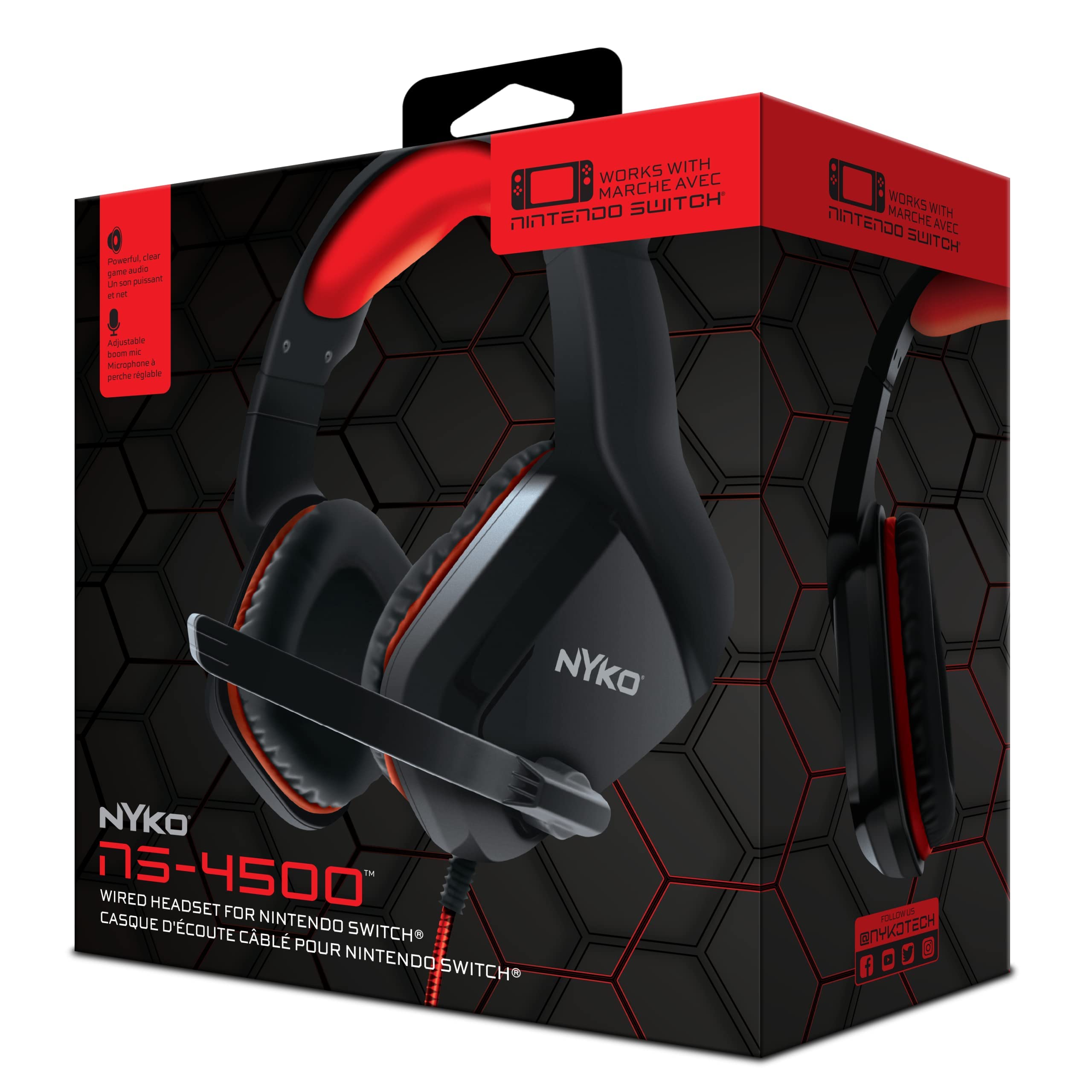 Nyko Ns-4500 Wired Gaming Headset for Nintendo Switch, PS4, PS5, Xbox One & Xbox X/S - Lightweight Over-Ear Headphones with Adjustable Noise-Canceling Mic - Black/Red Gaming Accessories for Immersive Gameplay & Online Chat