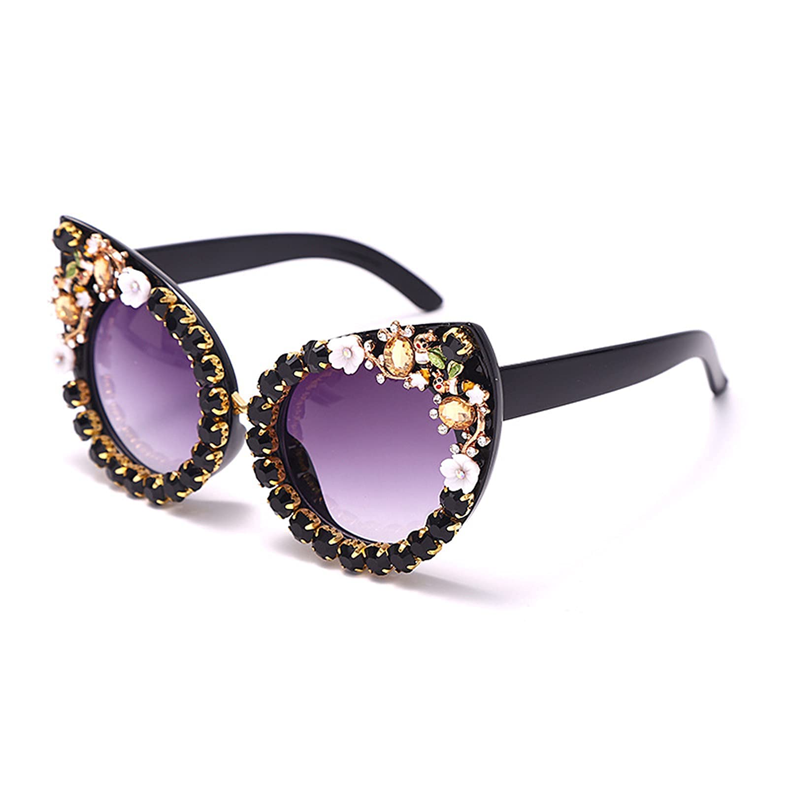Vintage Cat Eye Sunglasses for Women - Luxury Rhinestone Crystal Eyewear with UV400 Protection | Retro Diamond Glam Shades for Beach, Party & Everyday Fashion (Black)