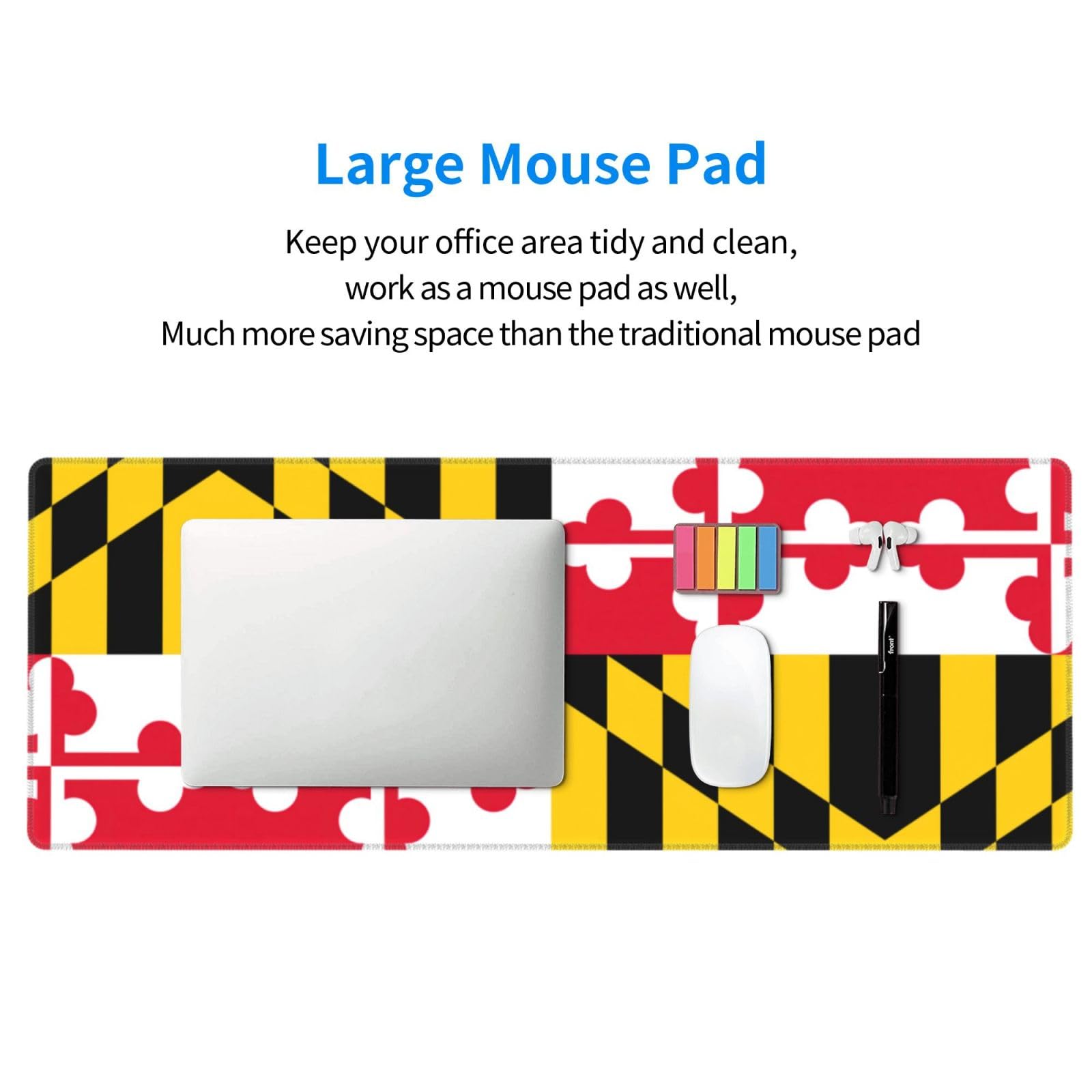 Maryland Flag Large Keyboard Mat - Smooth Durable Desk Pad & Gaming Mouse Pad - Waterproof Easy Clean - Perfect for Office, Gaming & Home Workspace