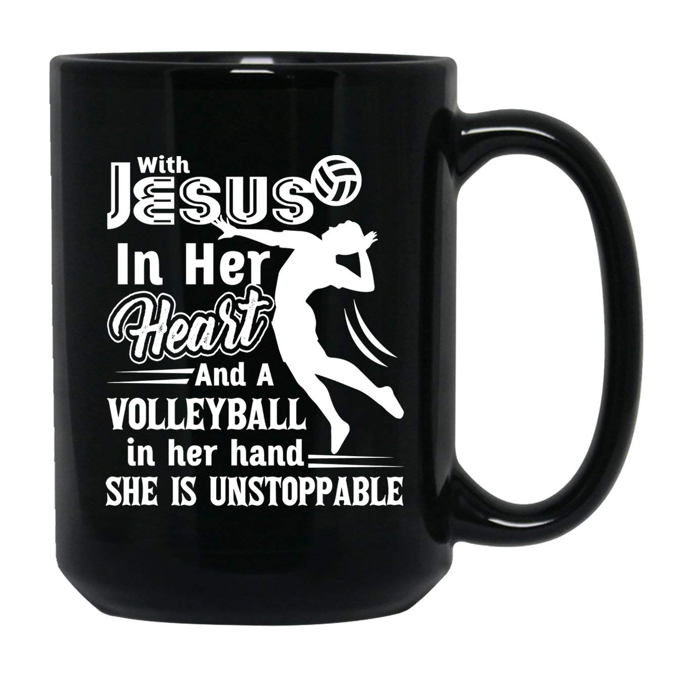 Jesus And Volleyball Mug - 15 oz Ceramic Coffee Cup for Women, Christian Gifts, Volleyball Lover Present - Perfect for Church, Bible Study & Sports Events