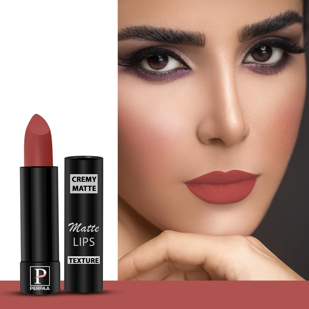 PERPAA Creamy Matte Lipstick - Long Lasting, Smudge Proof, One Swipe Application - 3.5g Each - Set of 2 (Red Bloom, Rust Orange) - Perfect for Everyday Wear, Date Night & Special Occasions