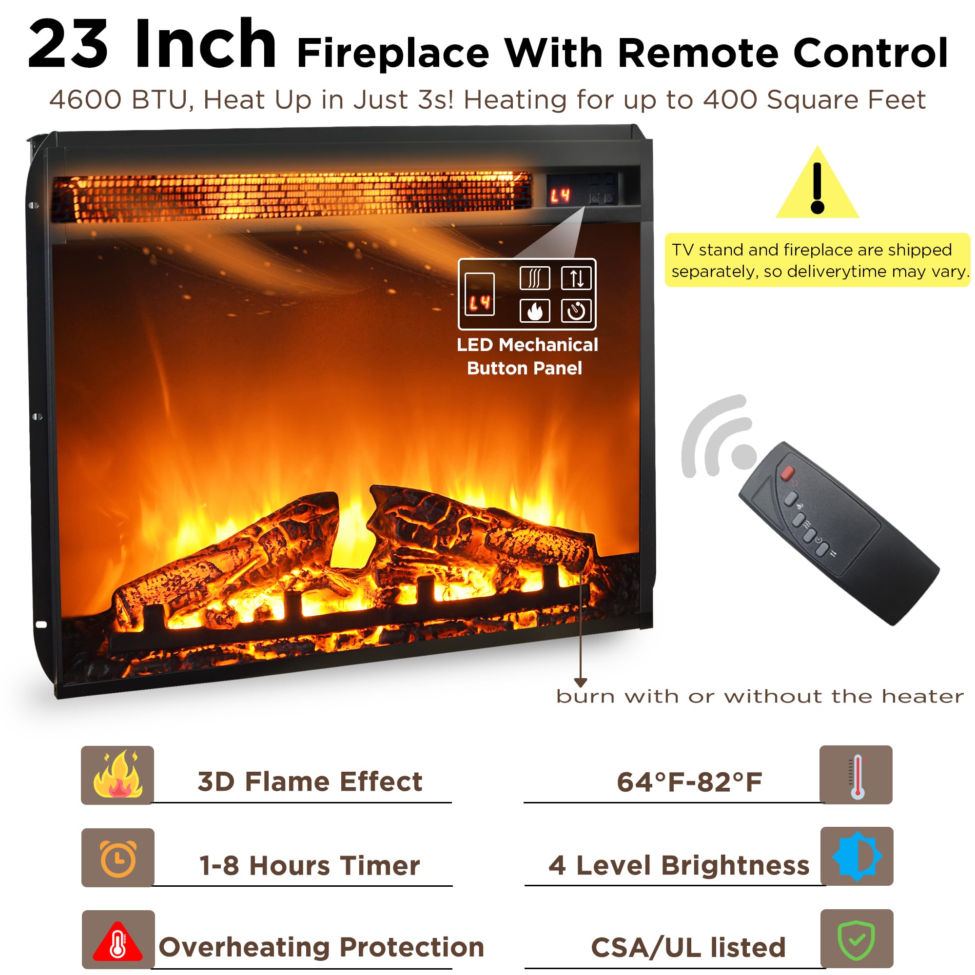 OKD 65+ Inch Fireplace TV Stand - 33