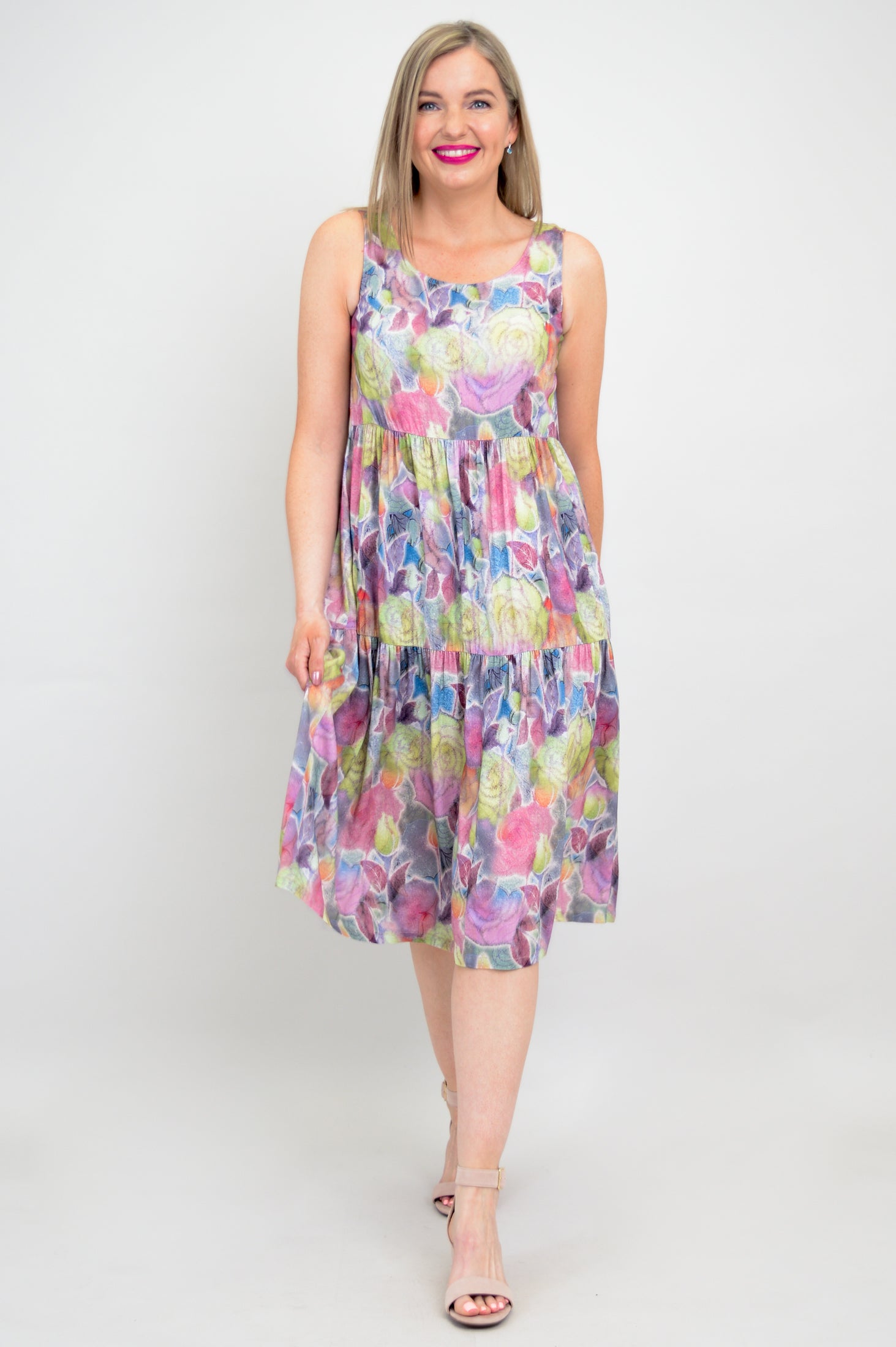 Juni Dress in Rosebud Print - Linen Bamboo Blend for Women | Perfect for Summer Outfits, Beach Vacations & Casual Wear