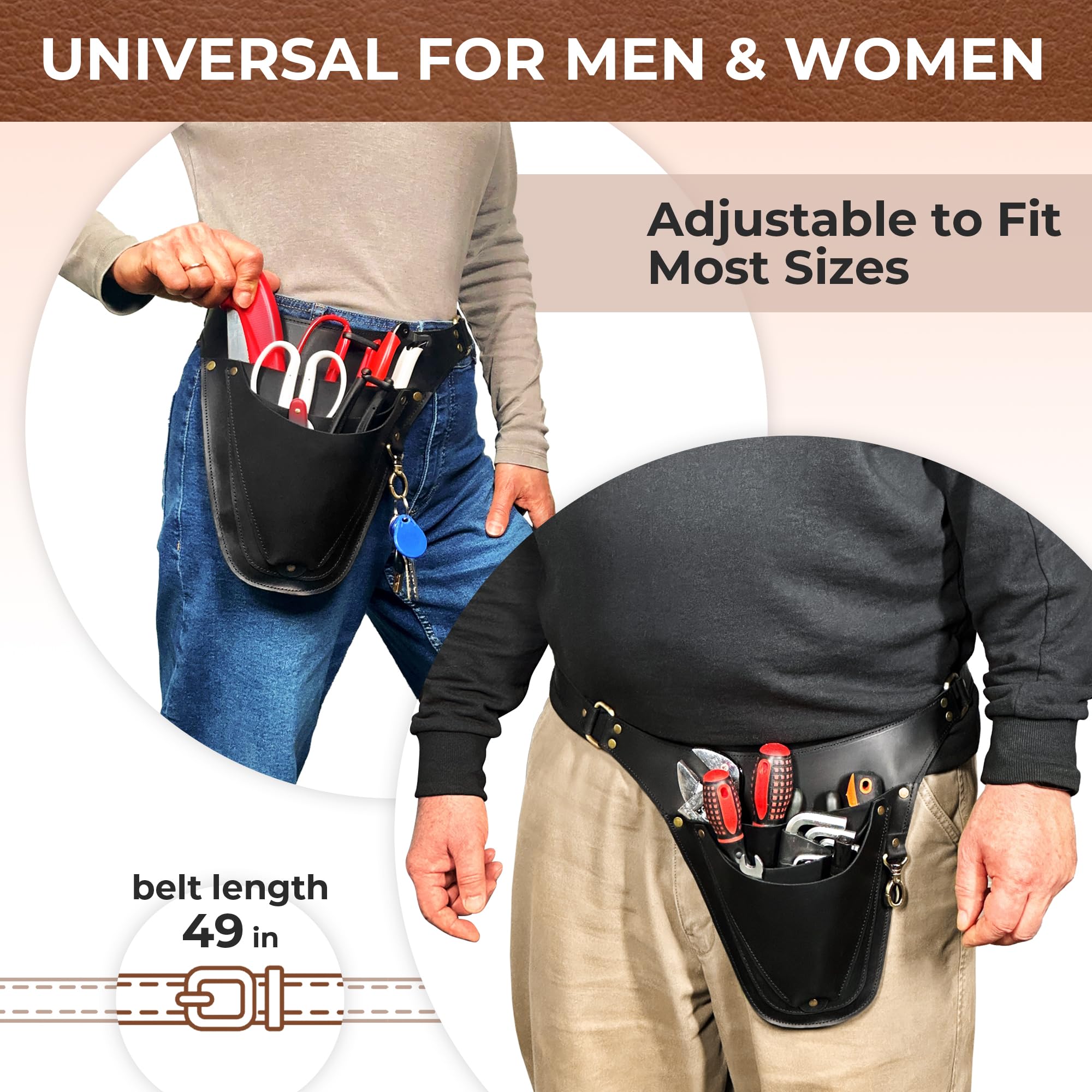 Premium Leather Garden Tool Belt with Pockets - Heavy Duty Black Gardening Belt for Florists & Gardeners - Handmade Durable Work Apron - Perfect Gardening Gift for Outdoor Enthusiasts (Ideal for Planting, Pruning & Landscaping)