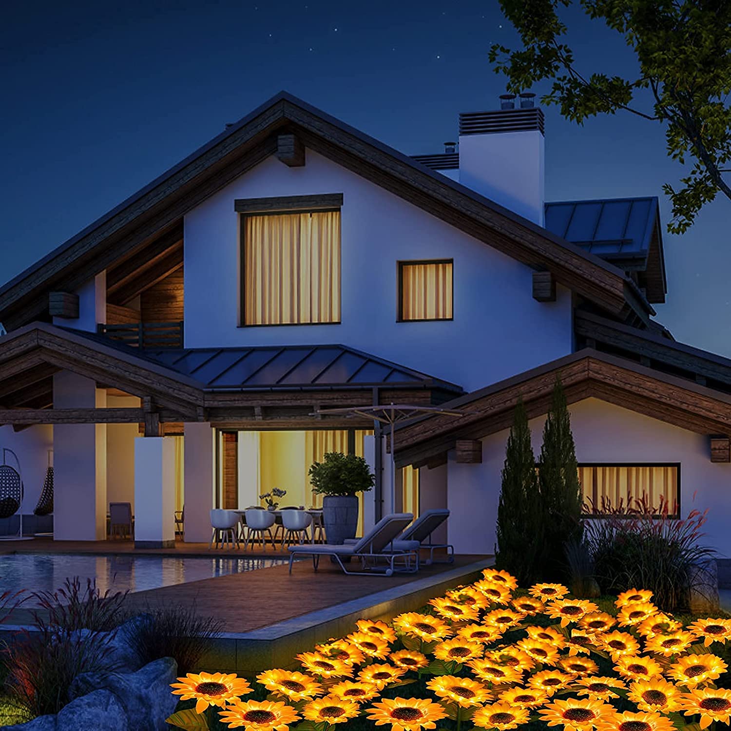 2 Pack Solar Garden Stake Lights - 30LED Waterproof Outdoor Sunflower Solar Lights for Landscape, Path, Courtyard, Terrace & Backyard | Decorative DIY Flower Tree Lighting for Christmas & Year-Round Garden Decor