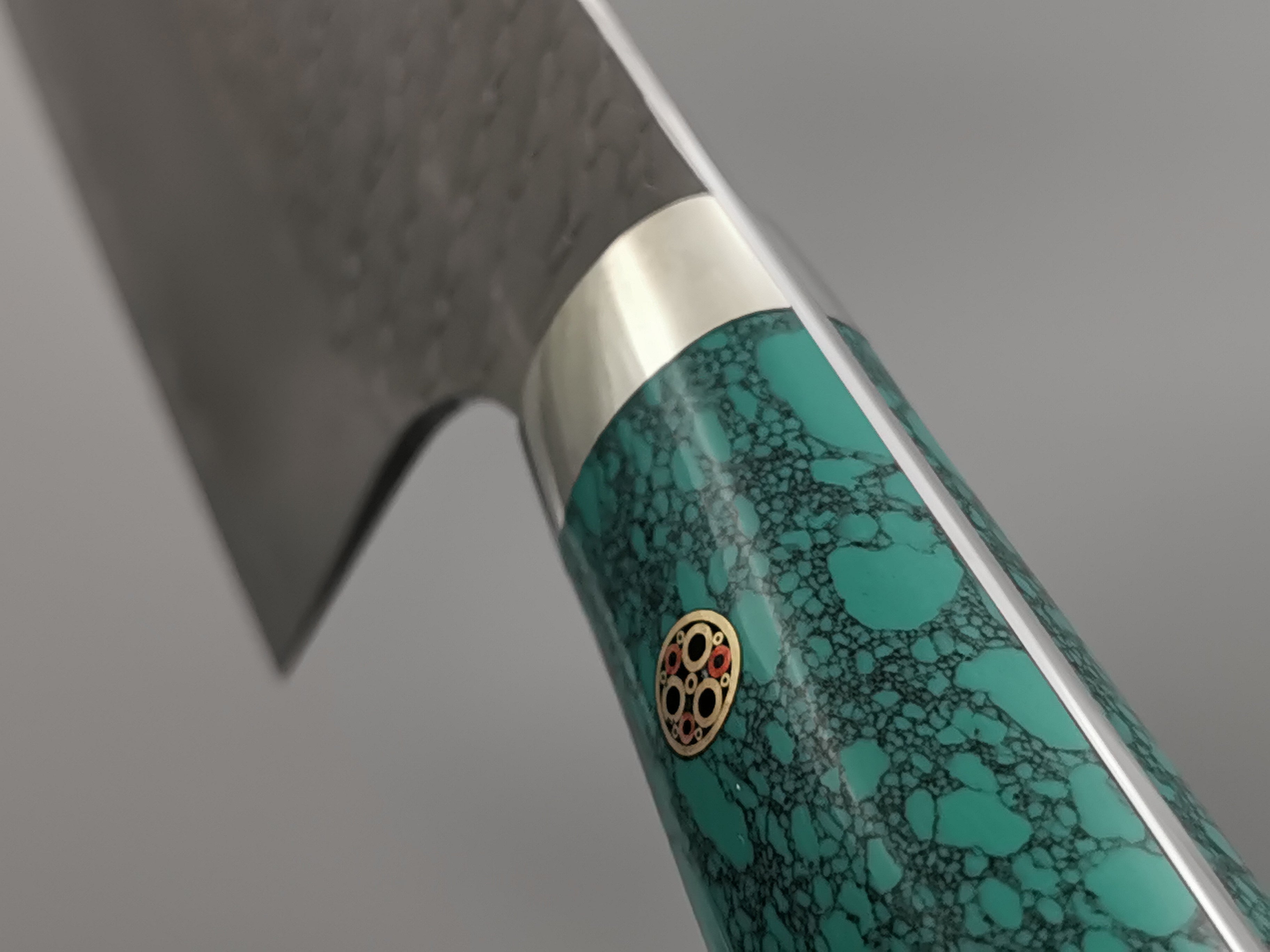 Premium Nigara Hamono SG2 Tsuchime Kiritsuke Nakiri Knife with Green Turquoise Handle - Japanese Kitchen Knife for Sushi, Vegetables & Precision Cutting