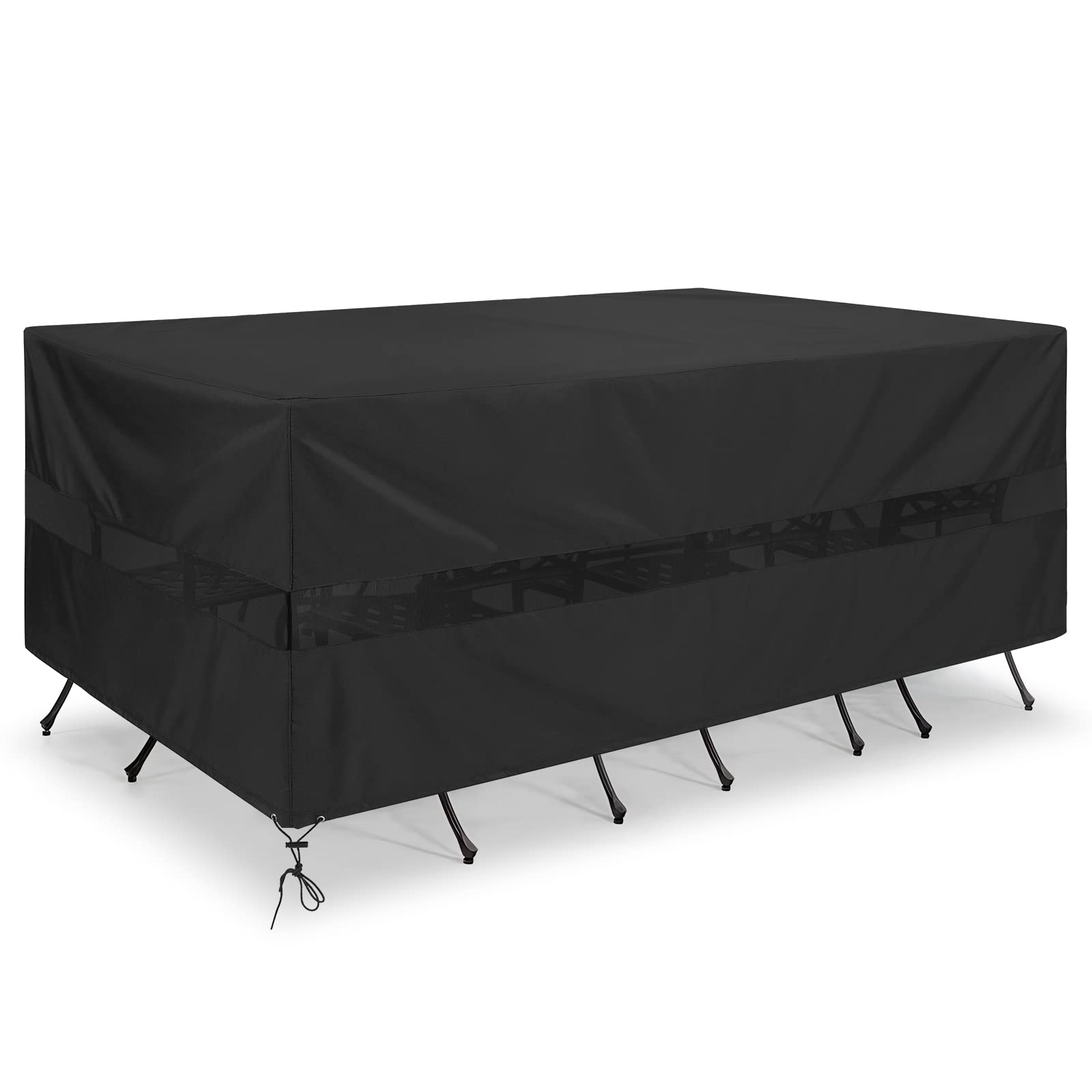 **SunPatio Waterproof Outdoor Patio Furniture Cover for Rectangular Table & Chairs Set - All-Weather Protection with Drawstrings & Taped Seams (76