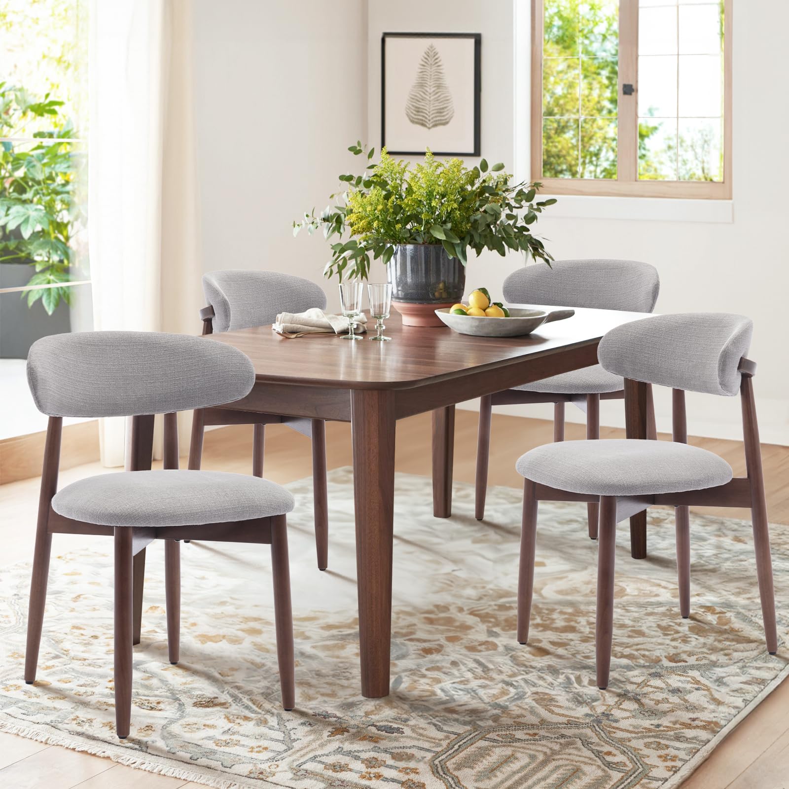 COLAMY Set of 4 Modern Farmhouse Dining Chairs - Light Grey Upholstered Wooden Kitchen Side Chairs with Foot Pegs | Perfect for Dining Room, Kitchen, Breakfast Nook & Small Spaces