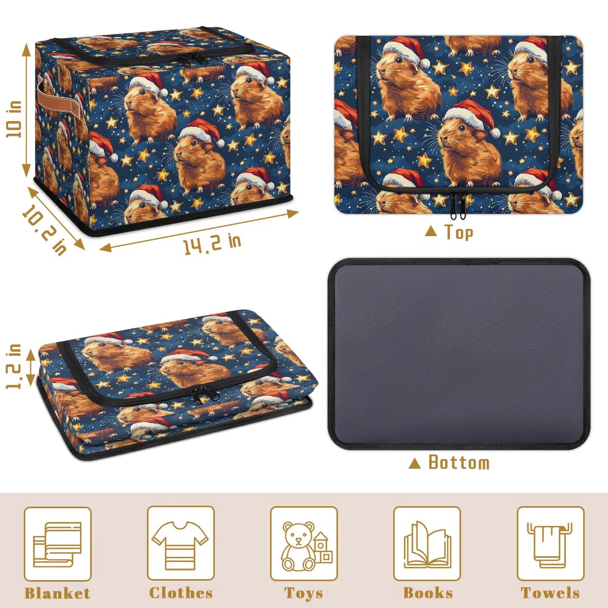 Cute Guinea Pig Storage Bins with Zipper Lid - Collapsible Foldable Stackable Clothes Organizer Containers with PU Leather Handles (23L, 2 Pack) - Perfect for Kids' Room, Closet Organization & Travel Storage