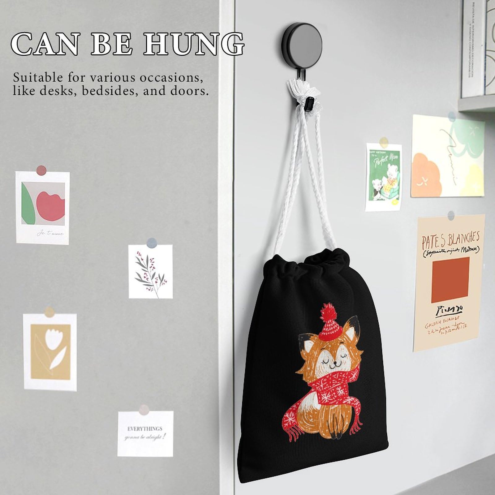 Cute Christmas Cartoon Fox Muslin Drawstring Bags - Reusable Small Gift Pouch for Holiday Presents, Party Favors & Home Storage | Eco-Friendly Fabric Gift Bags