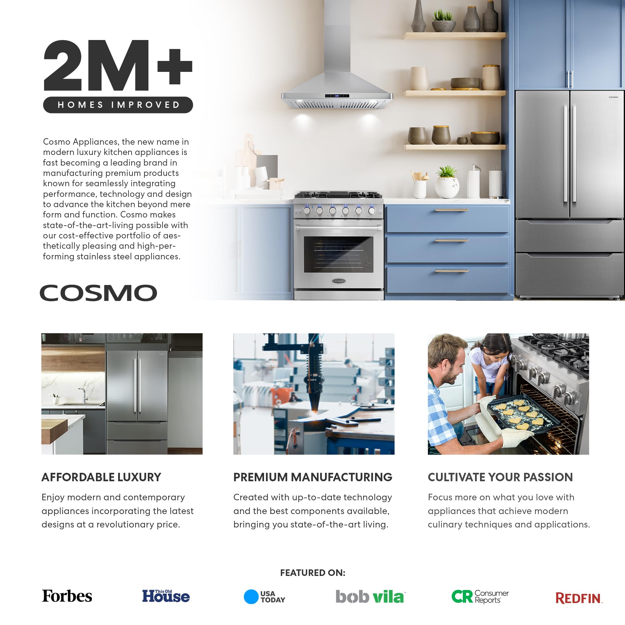 COSMO COS-FDR223GWSS 36-Inch Stainless Steel Counter-Depth French Door Refrigerator with Built-In Water Dispenser & Automatic Ice Maker - Perfect for Modern Kitchens, Entertaining & Family Use