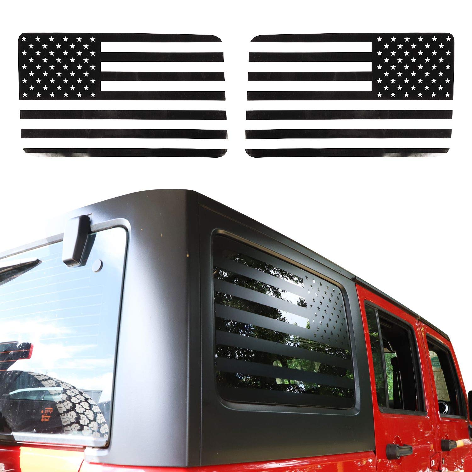 JeCar American Flag Vinyl Window Decal Sticker for 2011-2018 Jeep Wrangler JKU (4 Door) - Patriotic Car Accessory for Rear Window & Show Your USA Pride on Road Trips