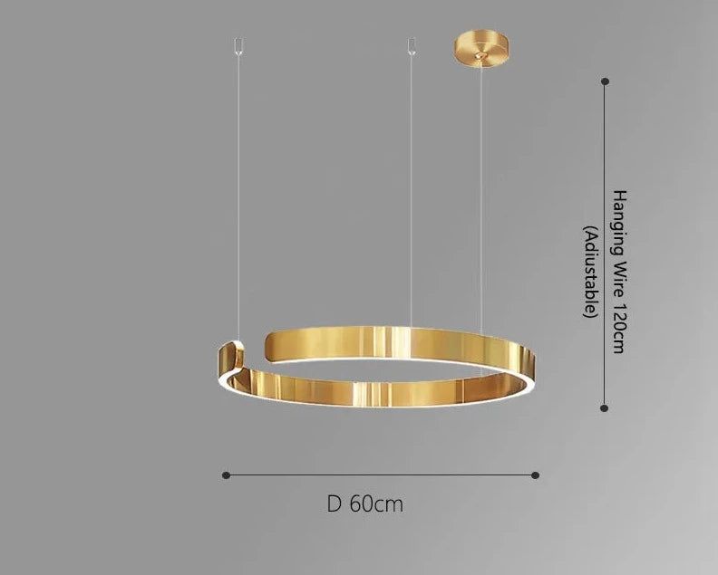 Elegant Minimalist Ring Chandelier Light Fixture - Aluminum Plated Modern Pendant Lighting for Dining Room, Bedroom & Living Room Decor