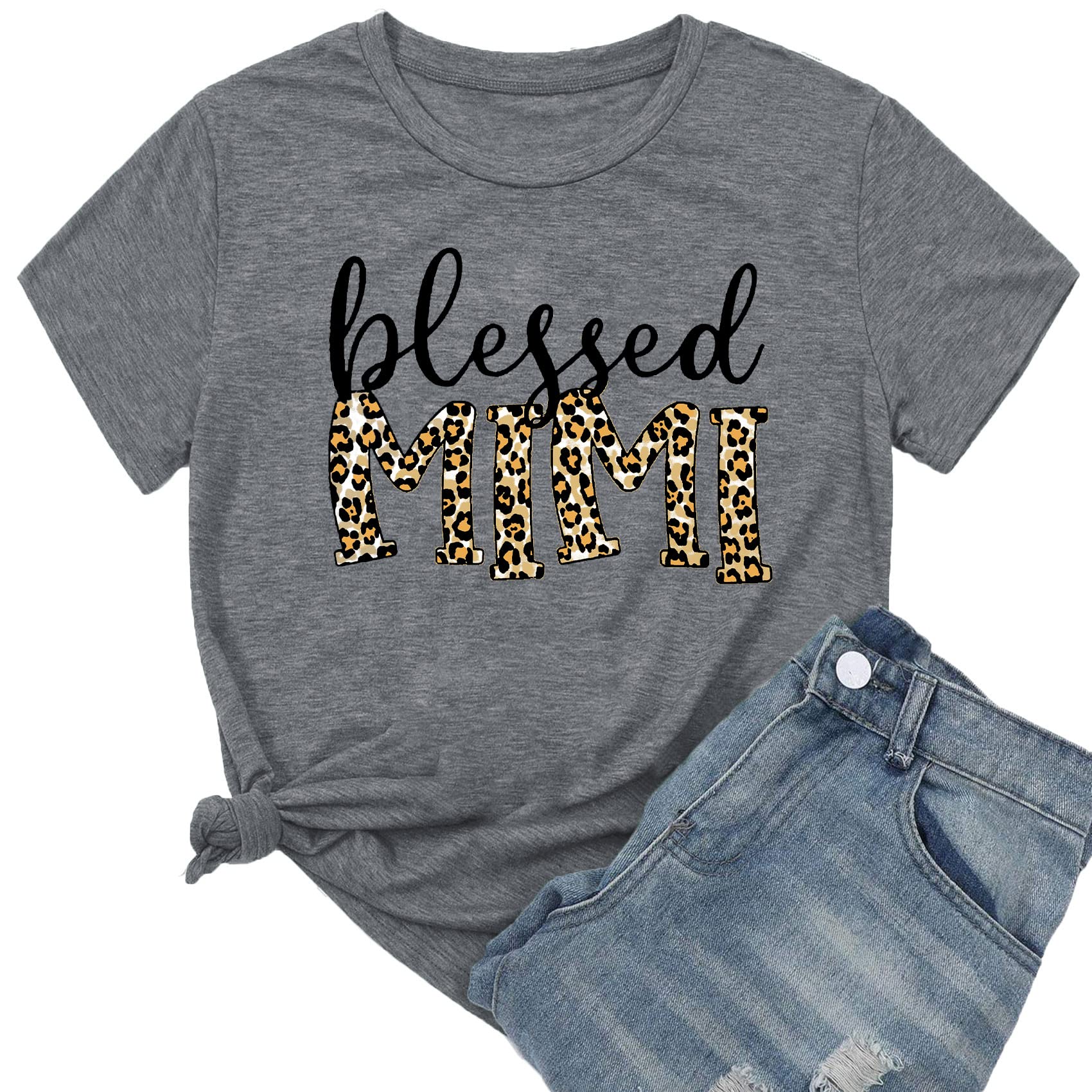 Blessed Mimi Graphic T-Shirts for Women - Cute Leopard Print Grandma Tees, Comfortable Cotton Tops - Perfect for Mother's Day Gifts, Casual Wear & Family Gatherings