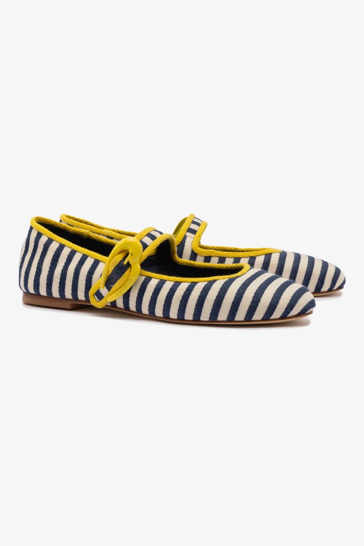 Verona Navy & Natural Striped Ballet Flats with Lemonade Trimming - Comfortable Women's Shoes for Work, Casual & Everyday Wear