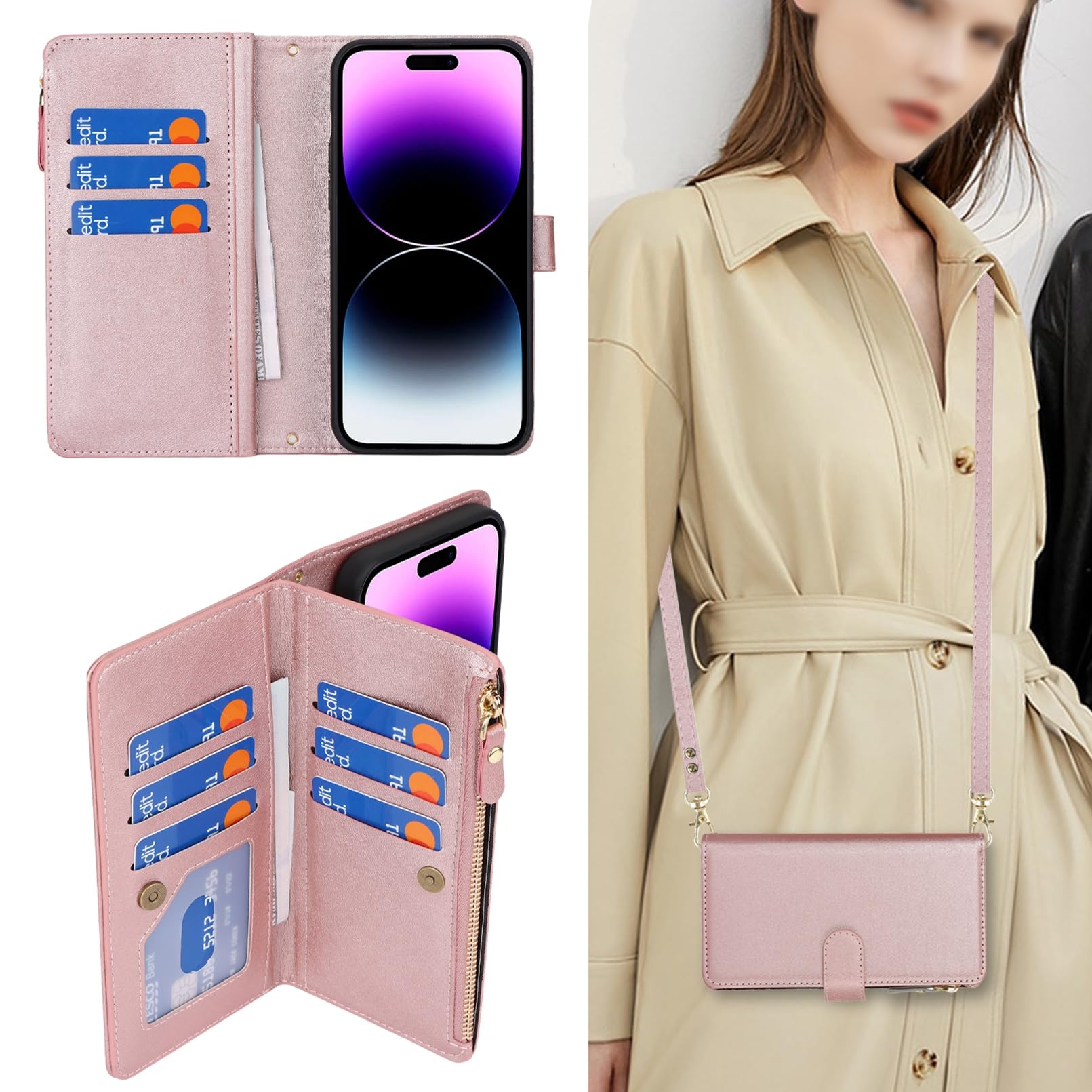 Jaorty Magnetic Flip Leather Wallet Case for iPhone 15 Pro Max (6.7