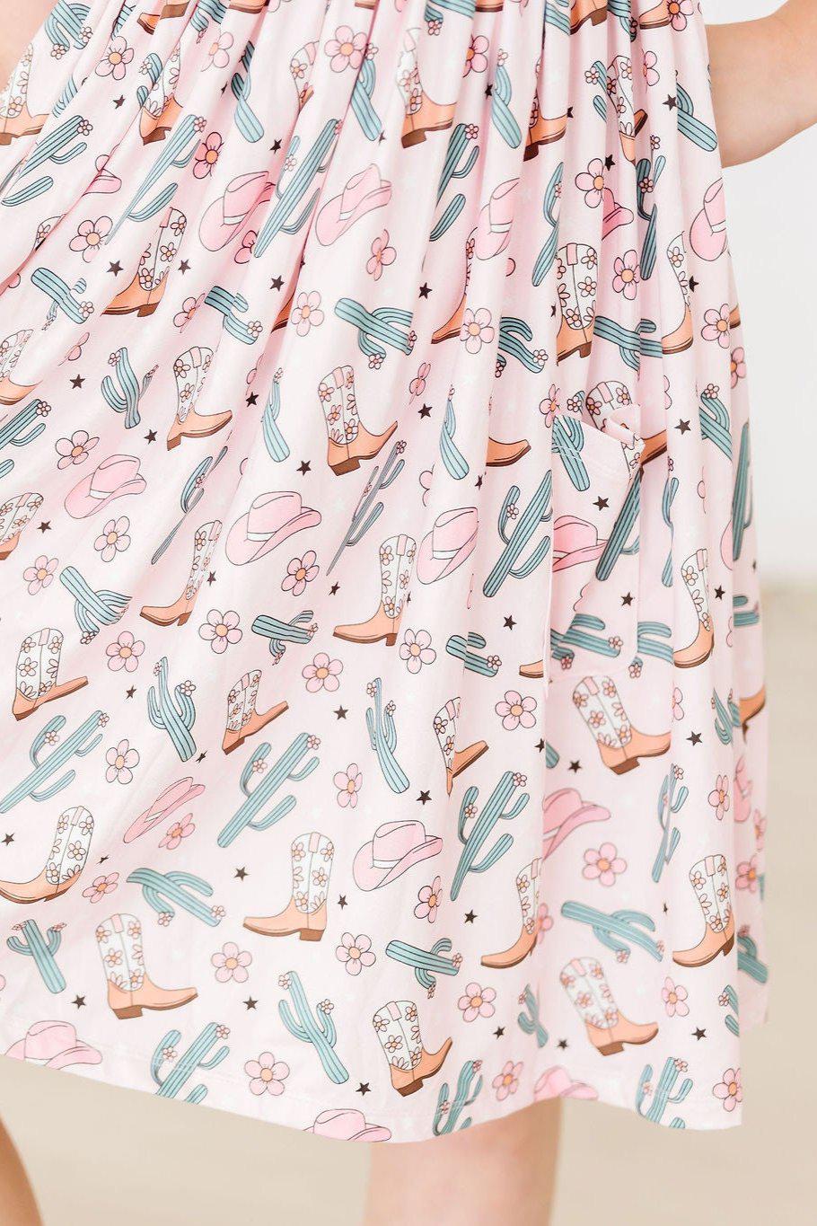 Cactus Cowgirl Short Sleeve Pocket Twirl Dress - Western Summer Dress for Women, Perfect for Country Music Festivals & Outdoor Adventures