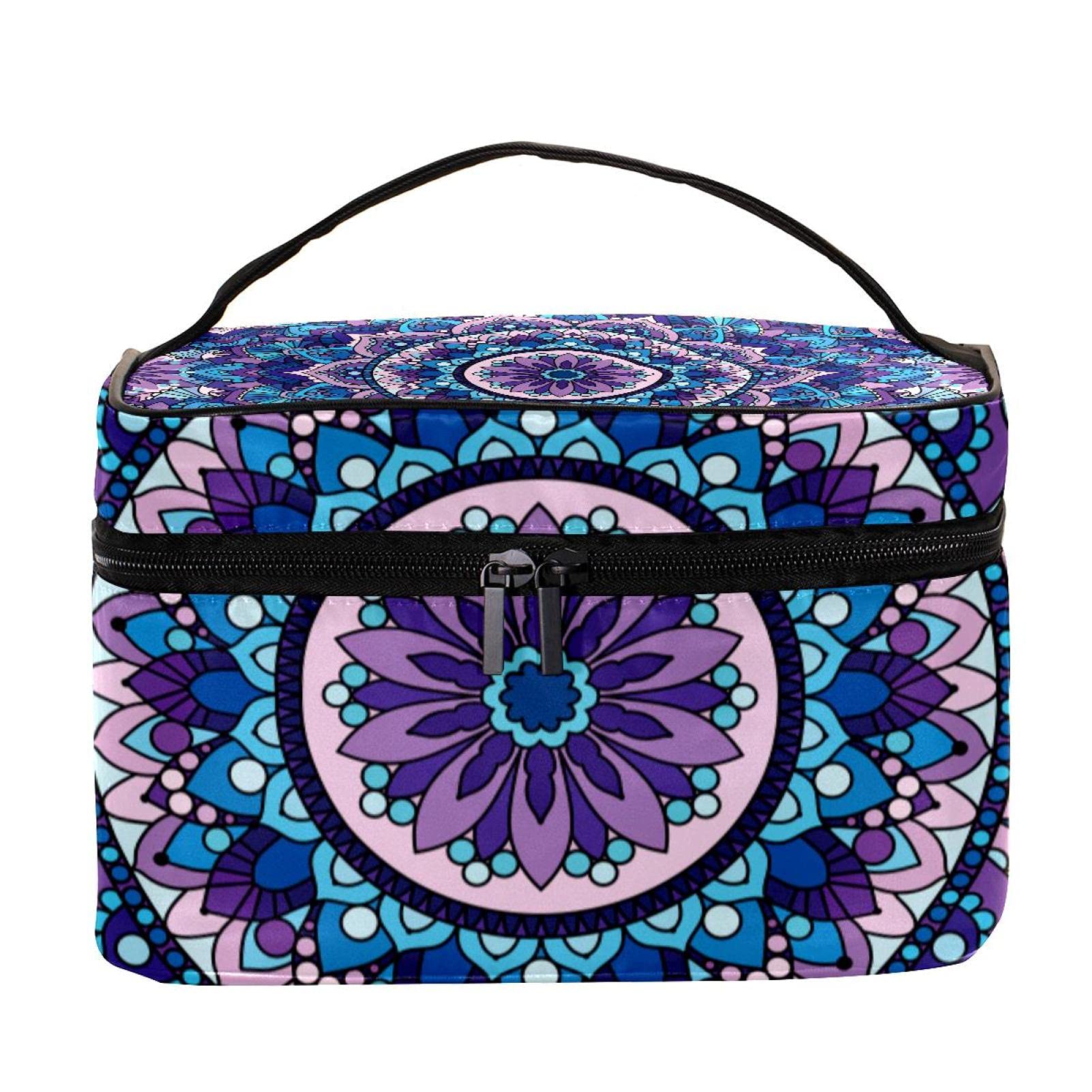 Henna Mandala Purple Pattern Large Travel Makeup Bag - Waterproof Cosmetic Organizer Case with Zipper for Women & Girls | Perfect for Vacation, Gym, Beach & Daily Use