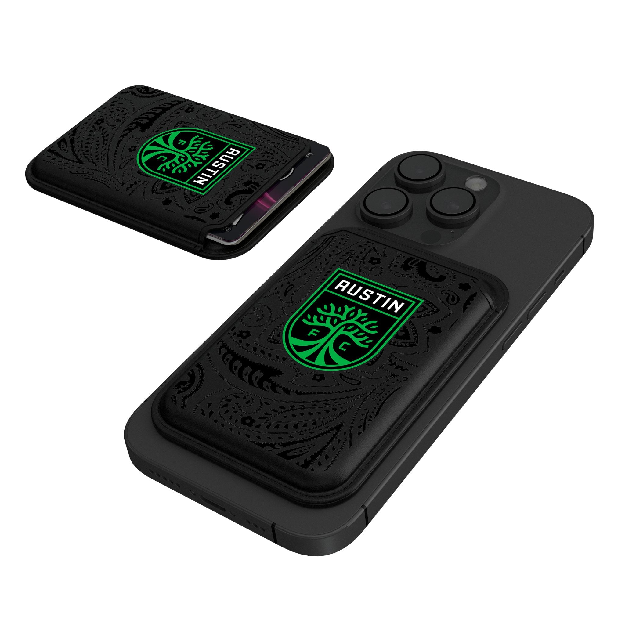 Austin FC Paisley Black Magnetic Credit Card Wallet - Slim RFID Blocking Wallet for Men & Women - Perfect for Soccer Fans, Travel & Everyday Use