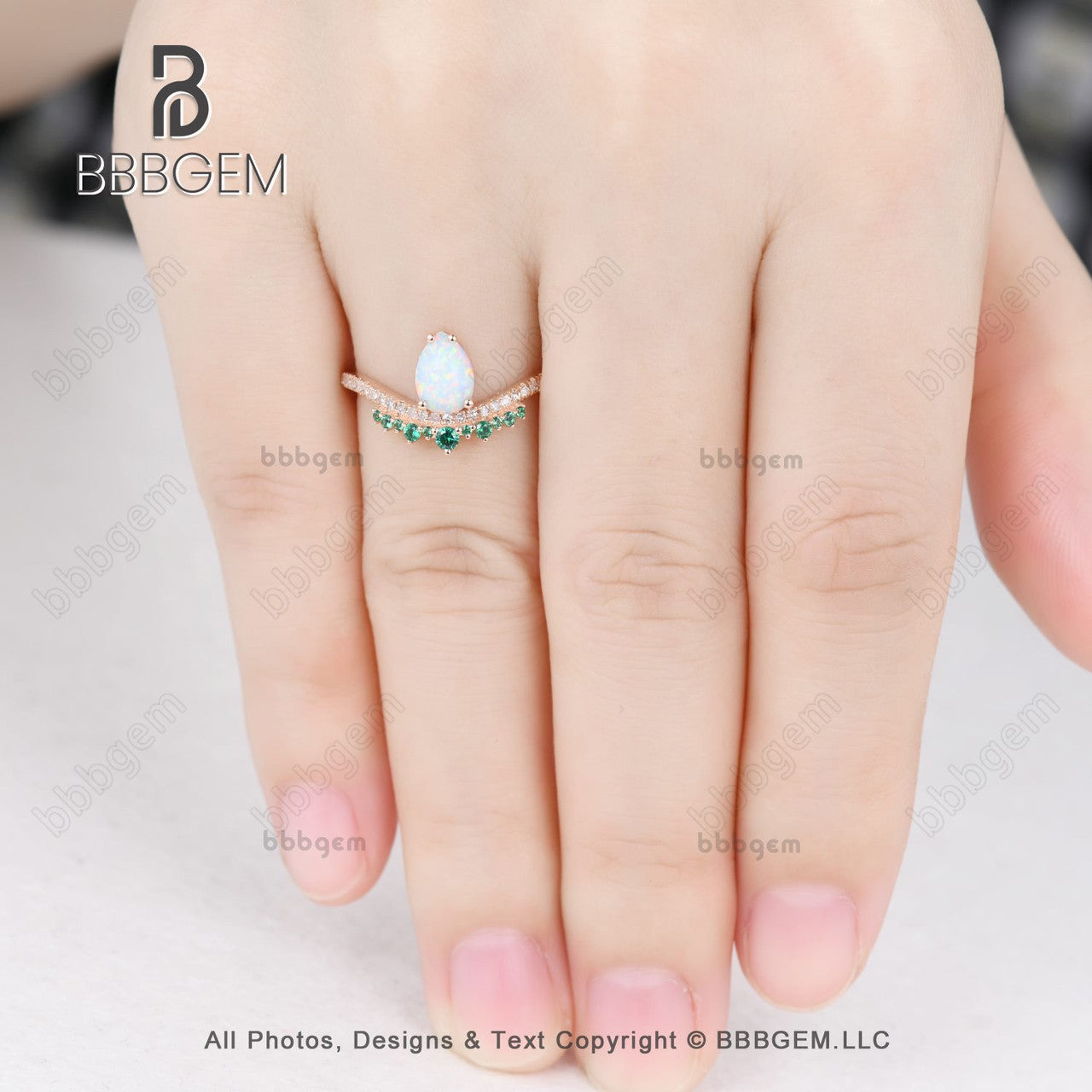 Vintage Opal Emerald Engagement Ring - October Birthstone Art Deco Rose Gold Diamond Wedding Band for Women - Perfect for Proposals, Anniversaries & Special Occasions