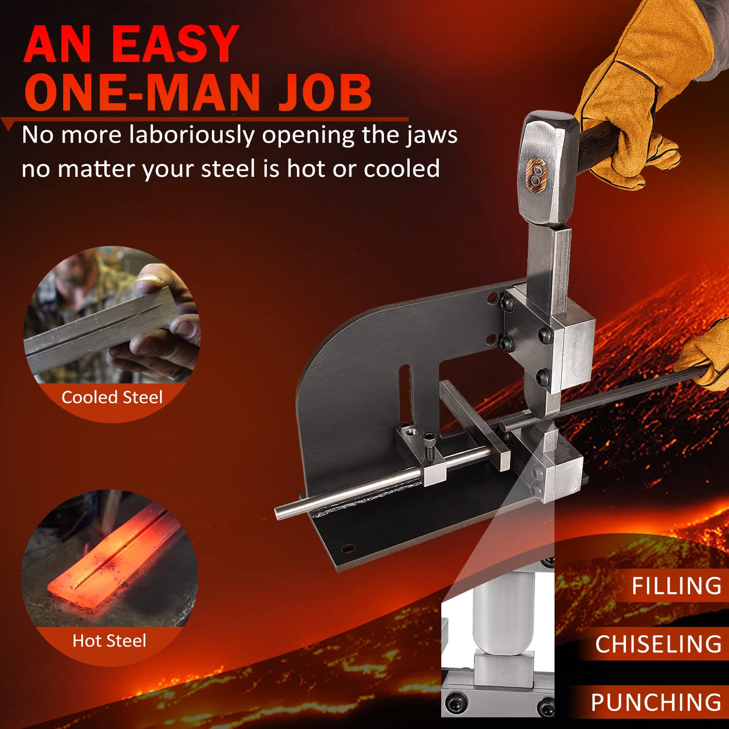 Heavy Duty Blacksmith Guillotine Tool - Forge Wizard Fullering & Cut Off Tool with 2 Sets of Guides & Dies | Perfect for Beginner Blacksmiths, Metalworking, Knife Making & DIY Forging Projects