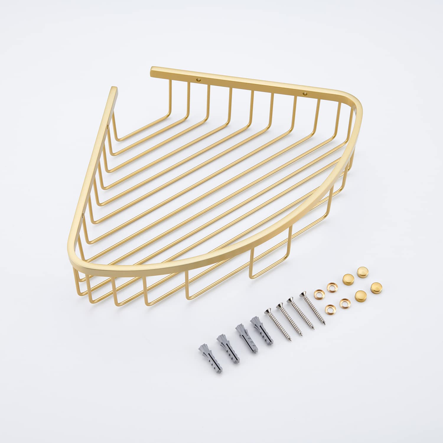 Stainless Steel Shower Caddy Corner Shelf - Rust-Proof Bathroom Organizer with Hollow Design, Wall Mounted Storage Rack for Shampoo, Soap & Bath Essentials - Brushed Gold Finish - Perfect for Small Bathrooms & Space-Saving Storage