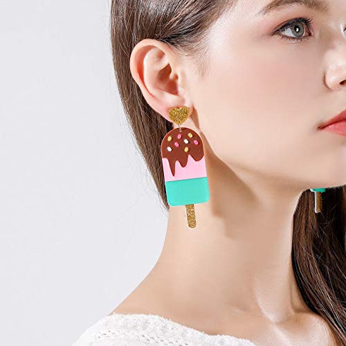 Funny Cartoon Acrylic Donut Dangle Drop Earrings - Cute Food Imitation Popsicle Ice Cream Jewelry for Women & Teen Girls - Colorful Statement Earrings for Parties, Gifts & Everyday Wear