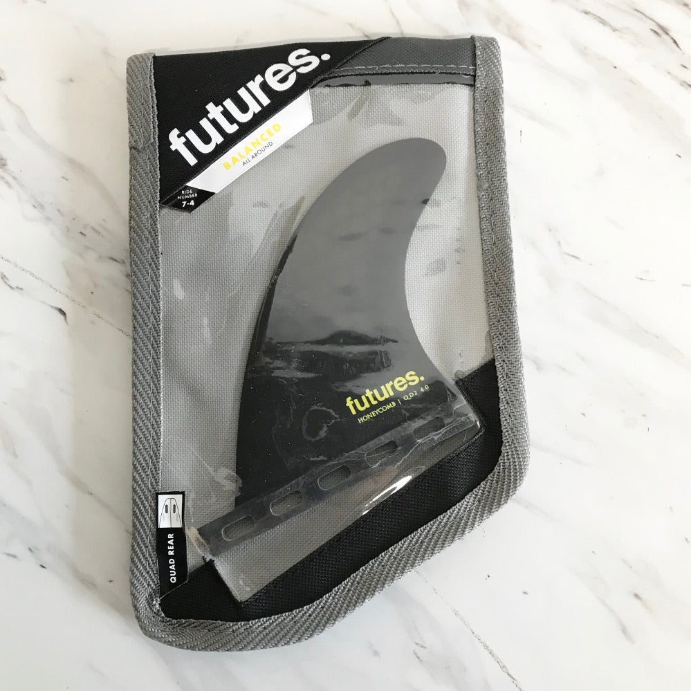 FUTURES QD2 4.0 Honeycomb Quad Rear Fin Set - Smoke Black Yellow - Medium Size for Surfing & Performance Wave Riding