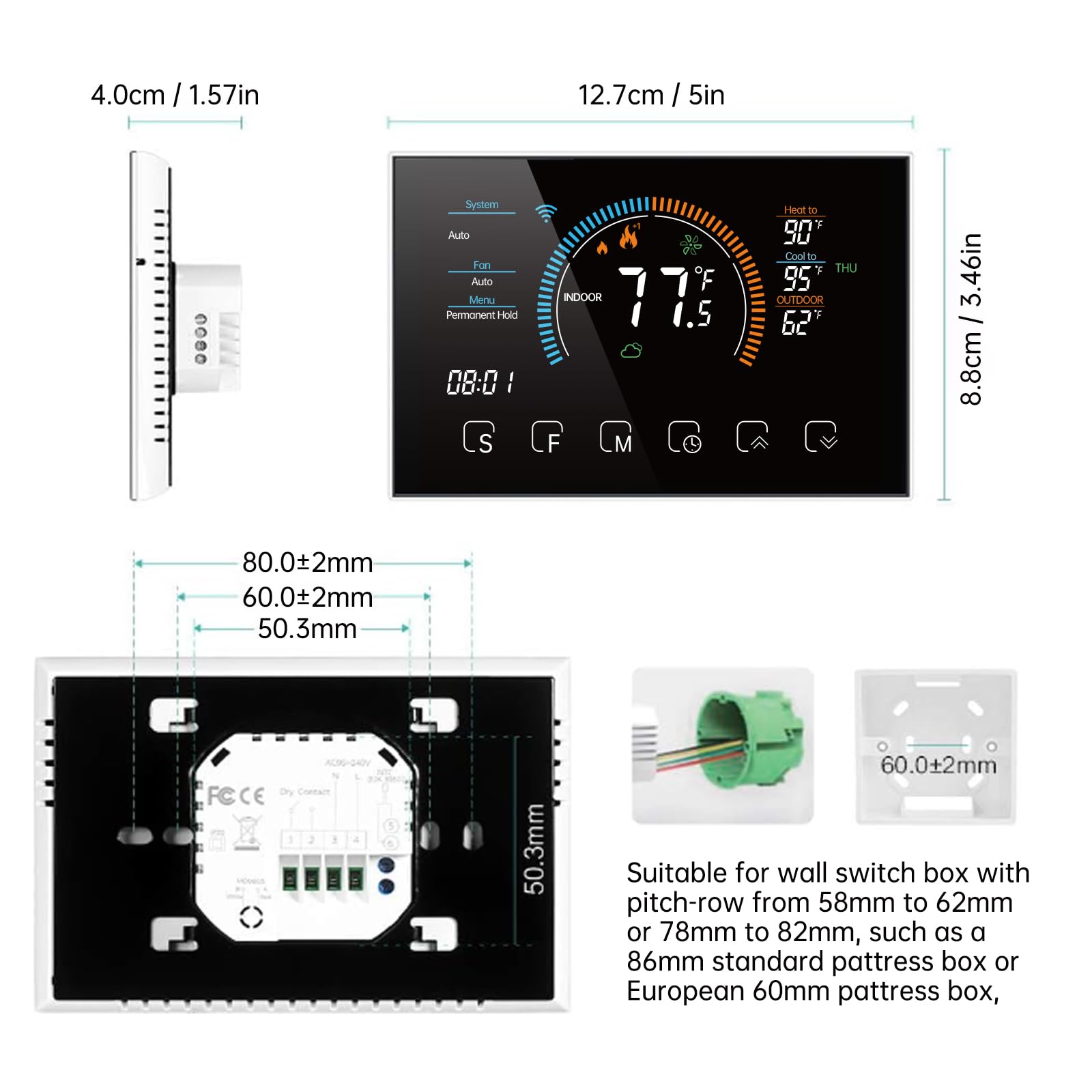 Smart WiFi Thermostat for Home - DXstring Programmable Thermostat with Digital Display, 5+1+1 Schedule, Energy Saving, Voice/APP/Touch Control (Includes C-Wire Adapter) - Perfect for HVAC, Heat Pump & Smart Home Automation