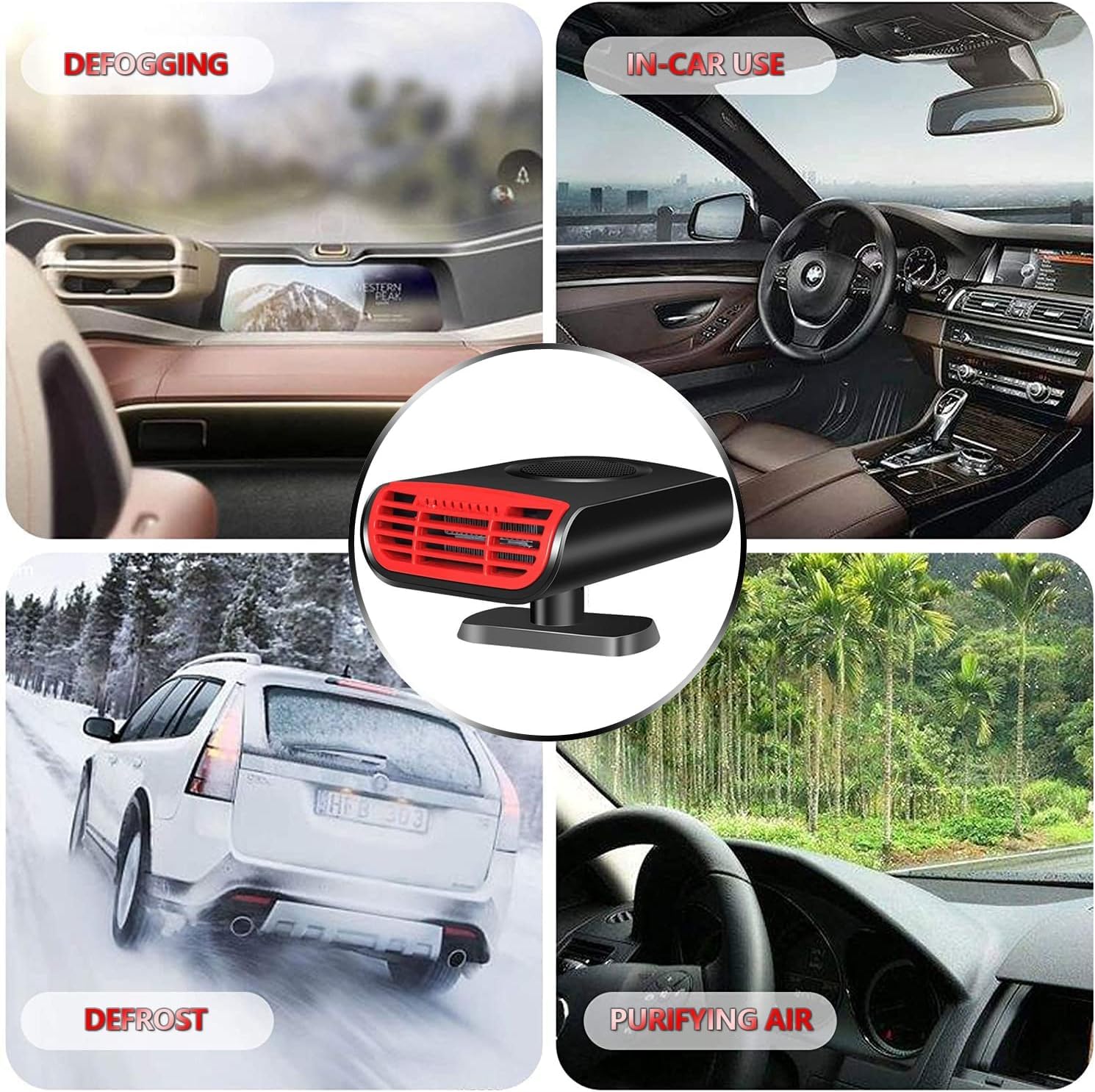 150W 12V Portable Car Heater & Defroster - Fast Warming Mini Heater for Winter, Plug into Cigarette Lighter - Ideal for Trucks, Vans & Road Trips in Cold Weather