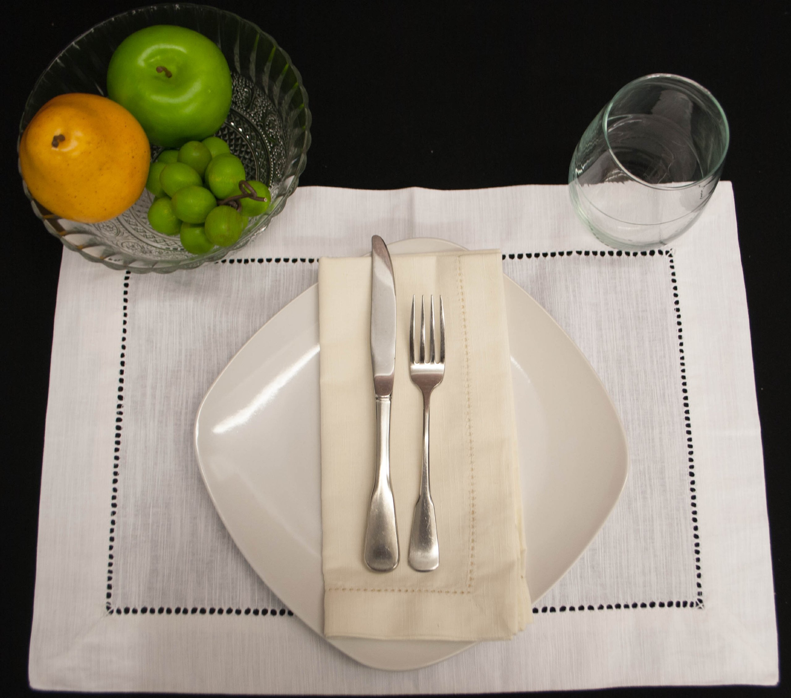 Premium Ivory Hemstitch Linen Dinner Napkins - Set of 12 (1 Dozen) - Elegant Formal Dining, Wedding Reception, Holiday Table Setting