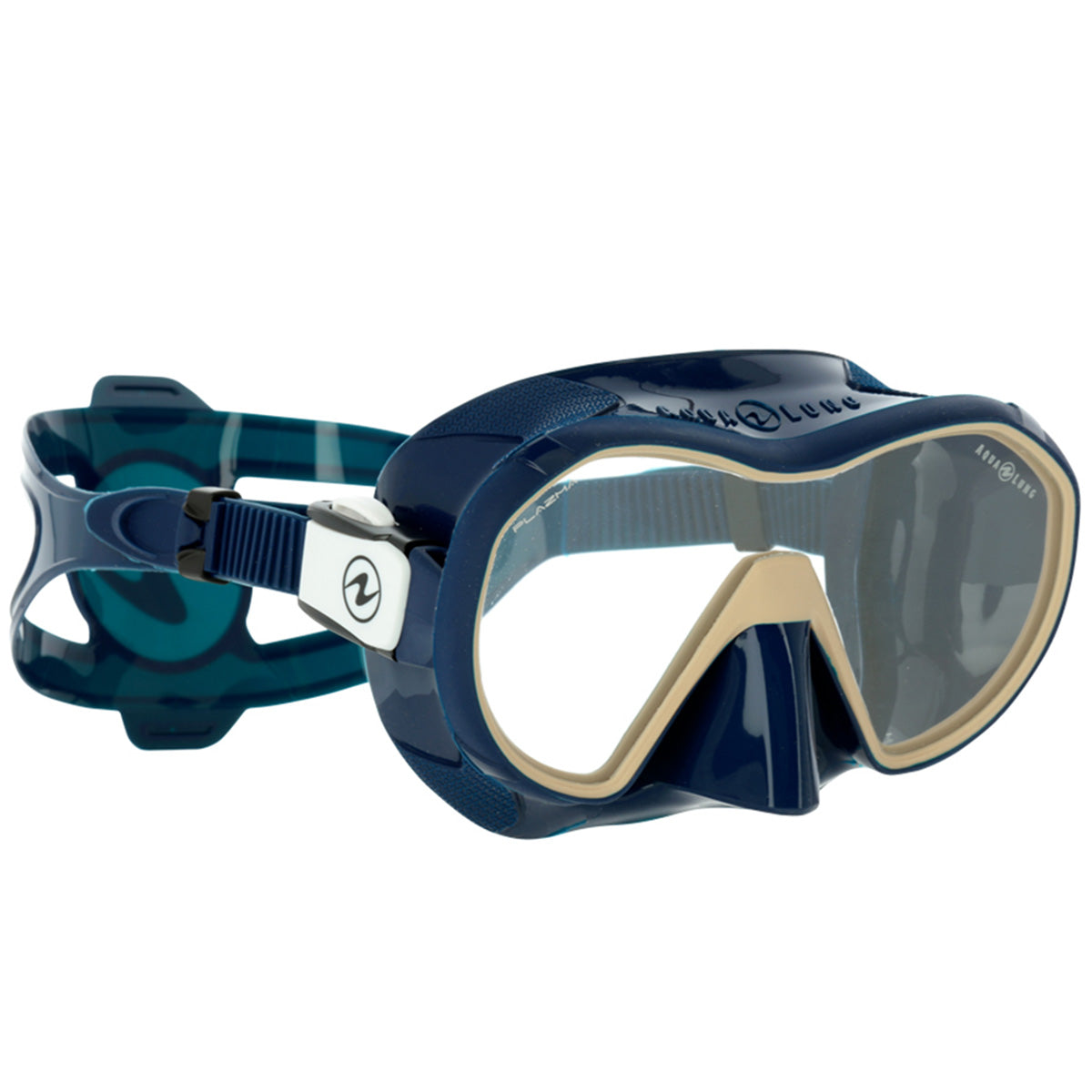 Aqua Lung Plazma Frameless Scuba Mask - Navy Blue/Sand for Snorkeling and Diving - Comfortable Fit for Underwater Adventures