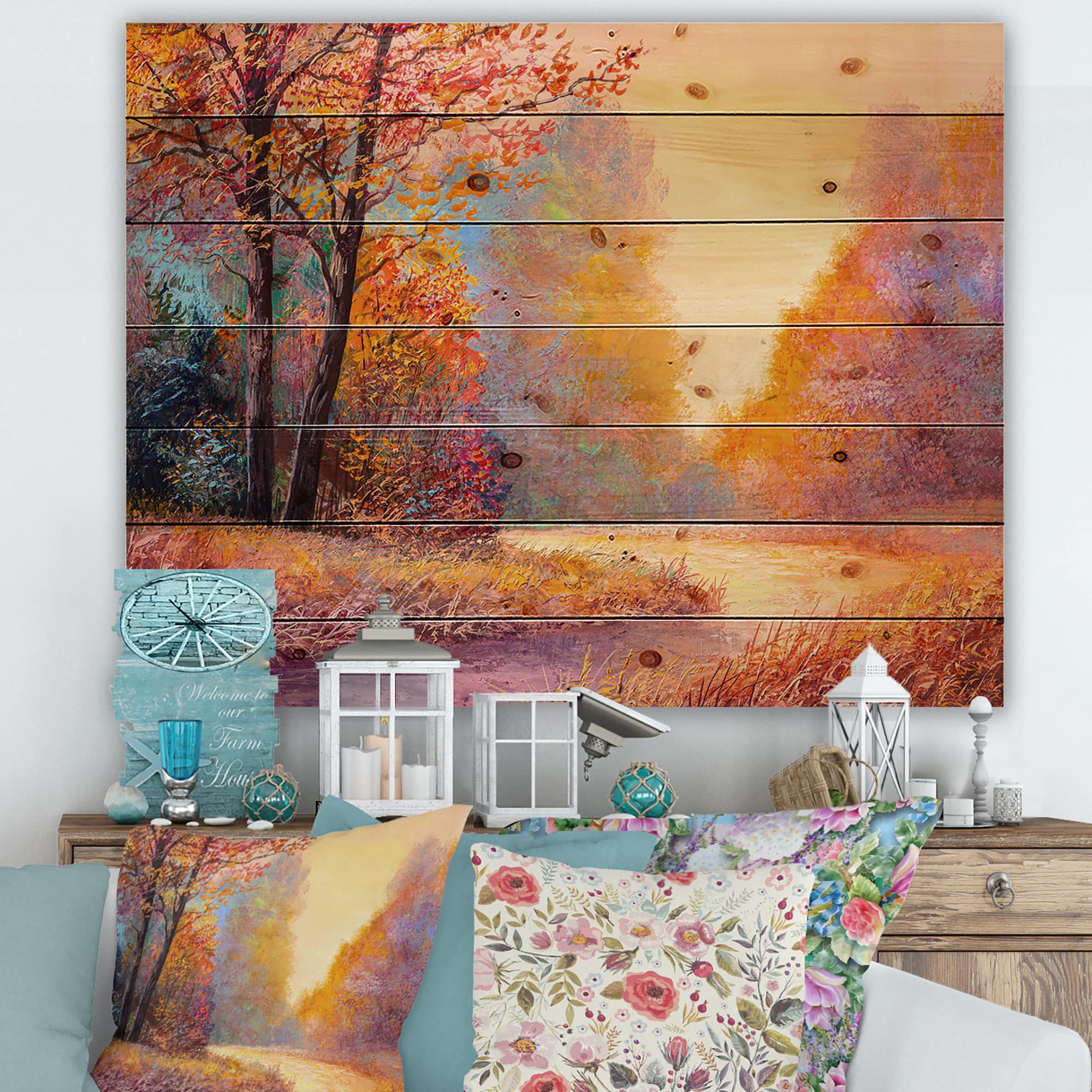 Autumn Forest Landscape Wood Wall Art - Pine Wood Decor for Home & Office
