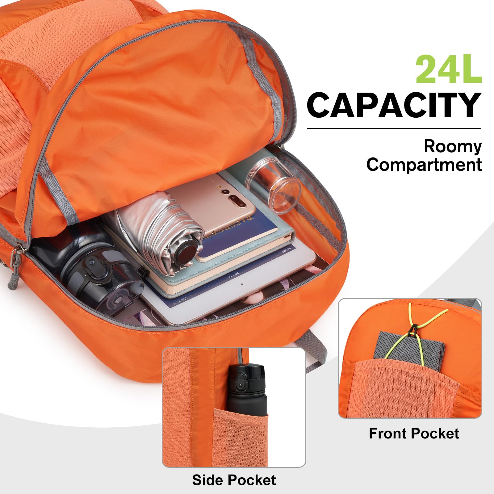 G4Free 24L Lightweight Packable Hiking Backpack - Small Sport Travel Daypack for Women & Men - Water Resistant & Durable - Perfect for Hiking, Camping, Travel & Outdoor Adventures