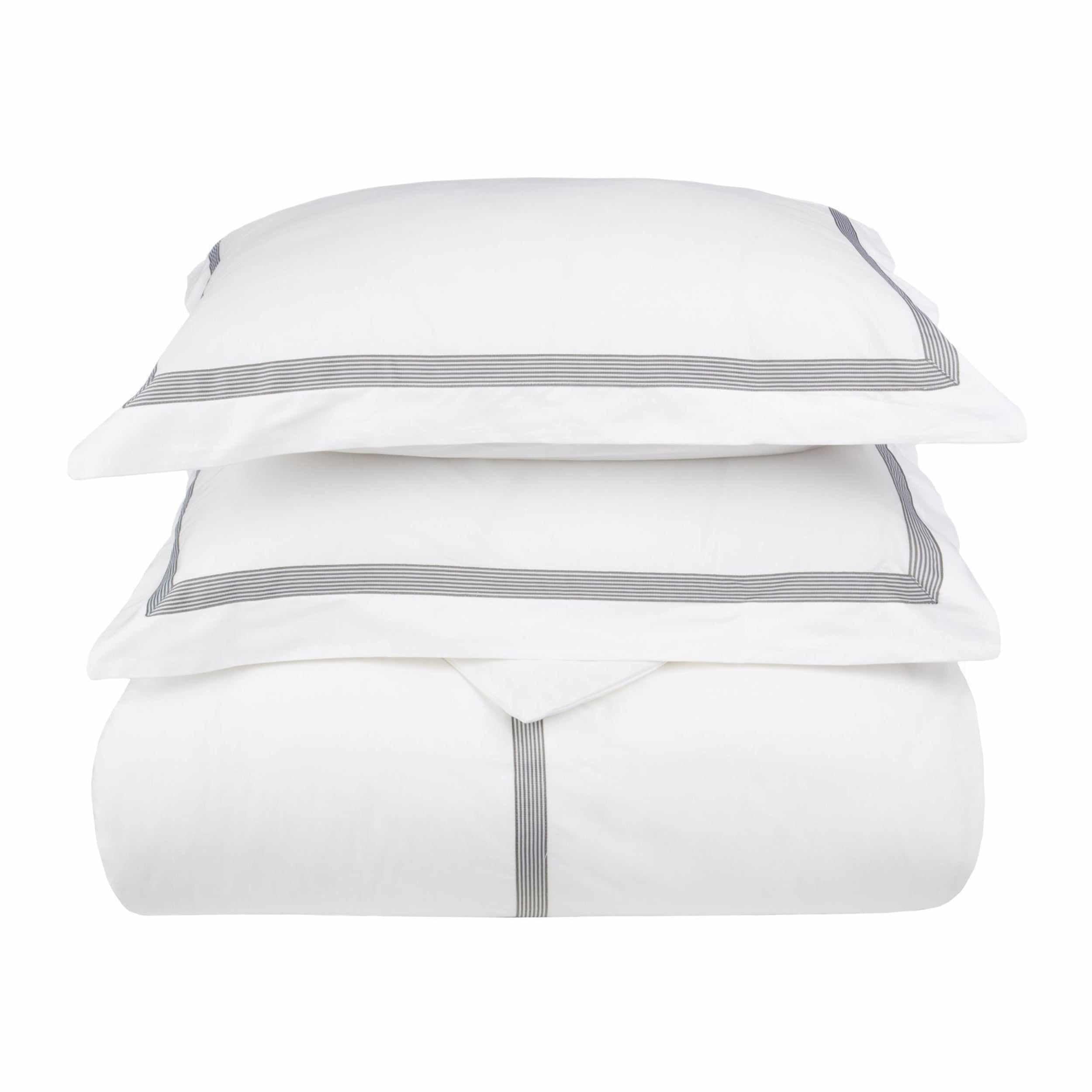 Miller Embroidered Border Cotton Duvet Cover Set - Queen Size 3-Piece Bedding Set with Pillowcases - Soft Breathable Luxury Duvet Cover for Master Bedroom & Guest Room Decor