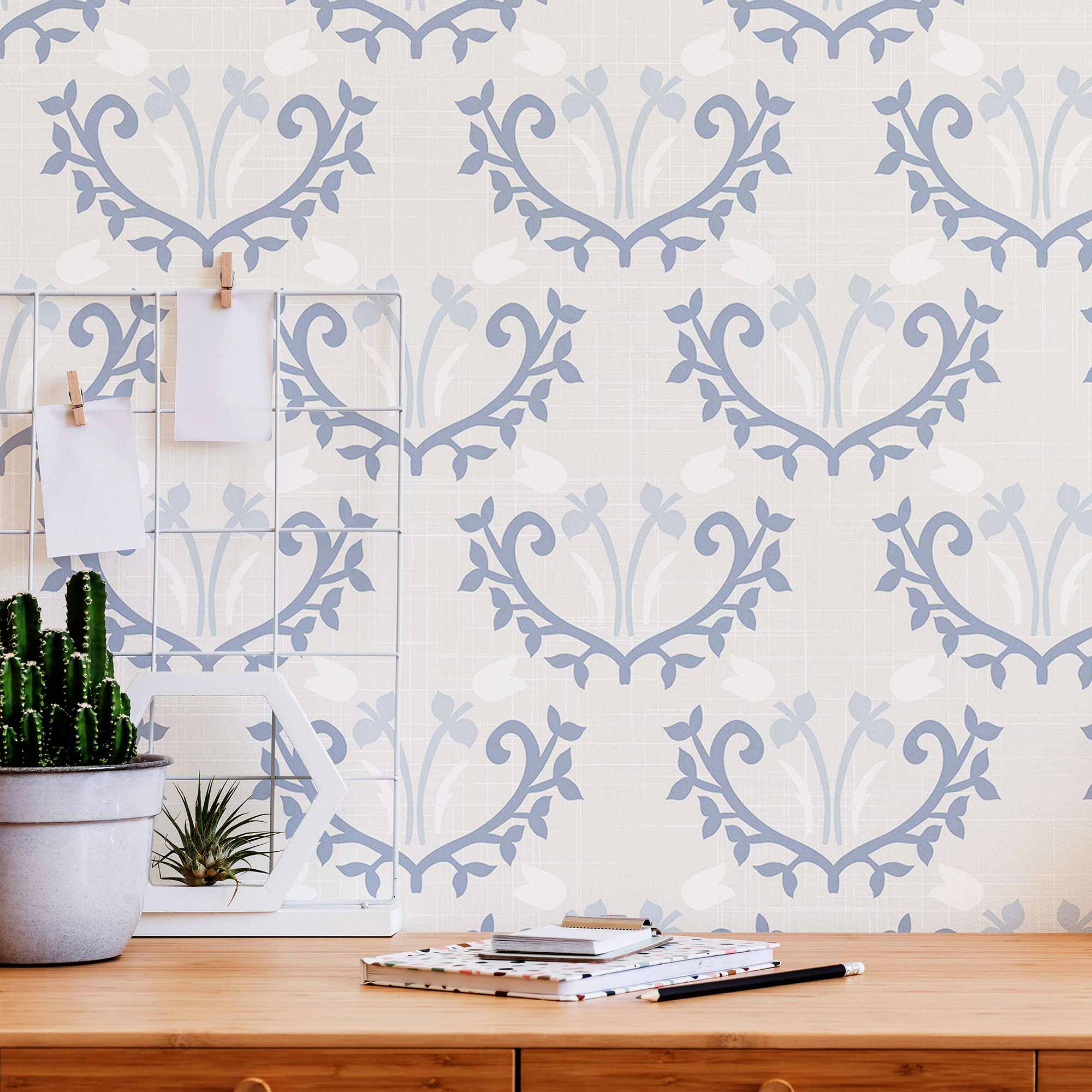 Blue Floral Peel and Stick Removable Wallpaper - Self-Adhesive Decorative Wall Covering for Bedroom, Living Room & Home Office Decor