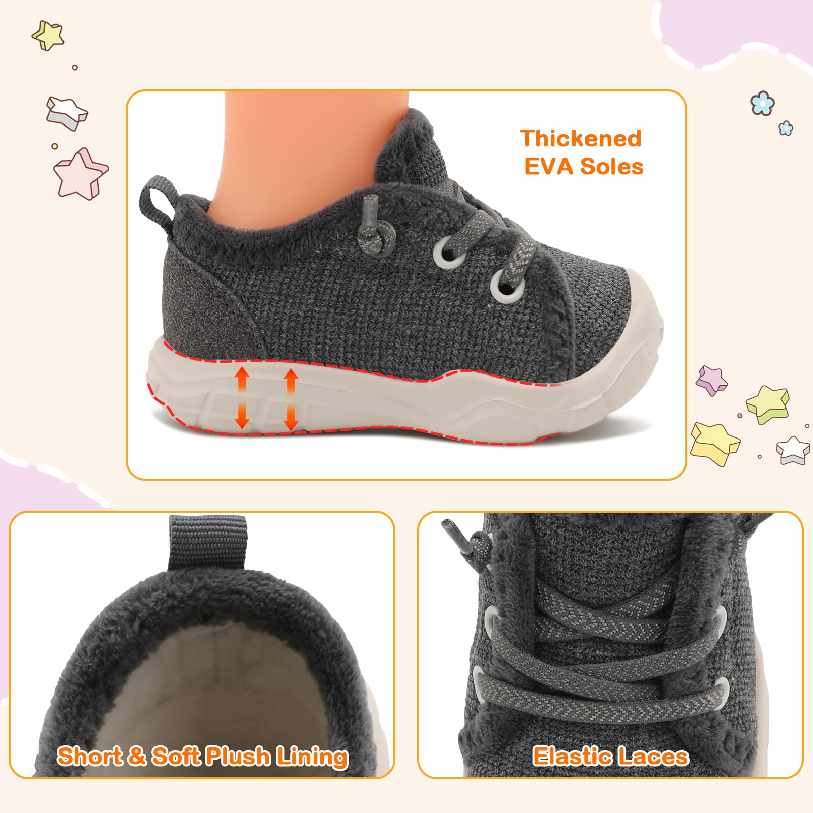 FEETCITY Wide Toddler Winter Shoes for Boys & Girls - Barefoot Style Slip-On Walking Shoes for Kids | Perfect for Indoor Play, Outdoor Adventures & Cold Weather Comfort