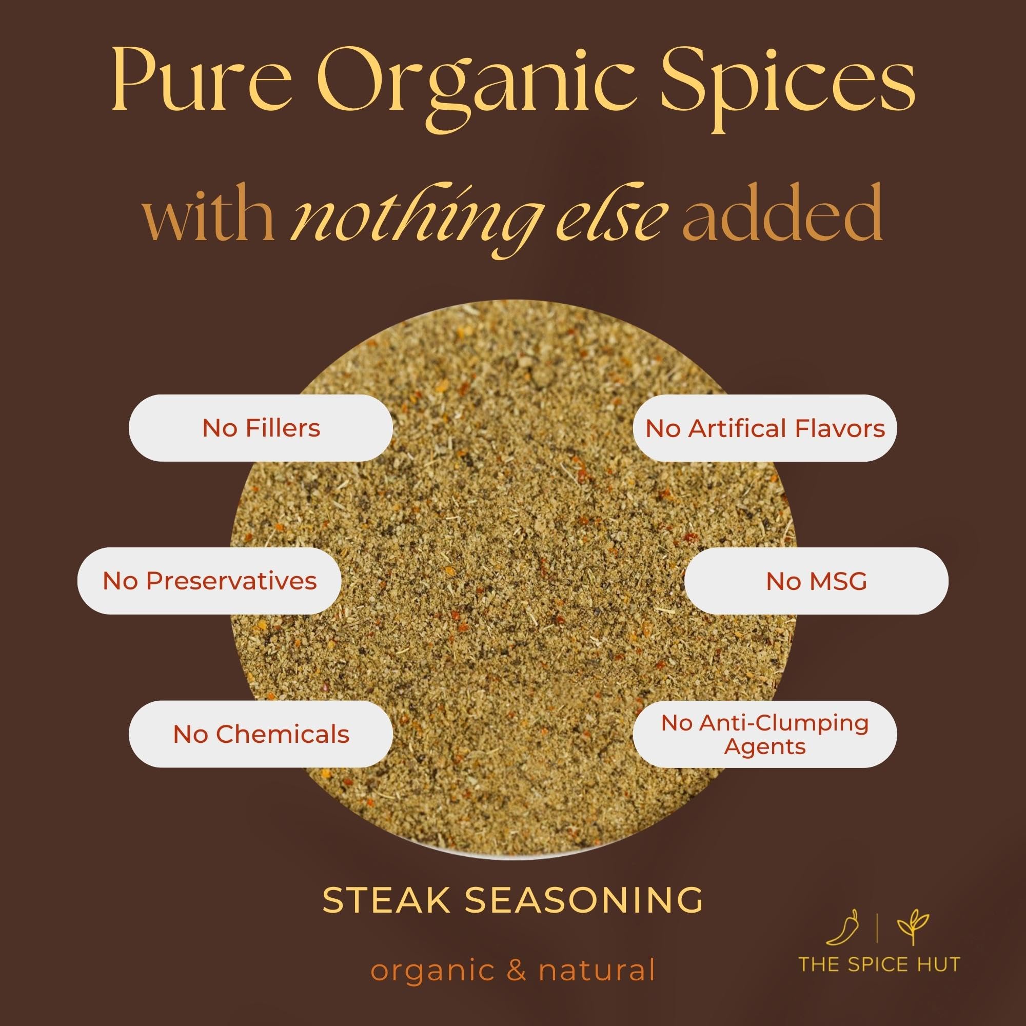 Organic Steak Seasoning & Dry Rub - Sugar-Free, No Salt, All-Natural Spice Mix for Prime Rib, Roast, Burgers, Chicken & Beef | Kosher, Vegan, Gluten-Free, Keto-Friendly (1lb Bulk Pack) | Perfect for Grilling, BBQ, Home Cooking & Restaurant Use