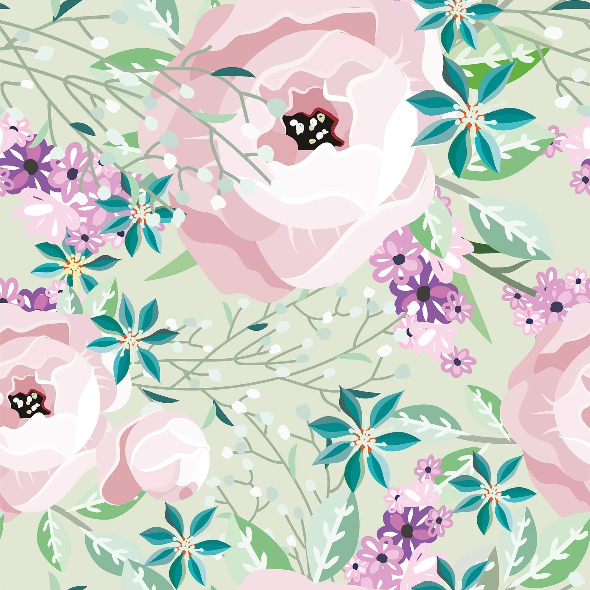 Purple and Emerald Floral Peel and Stick Removable Wallpaper 2866 - Self-Adhesive Decorative Wall Covering for Bedroom, Living Room, Nursery & Office Decor