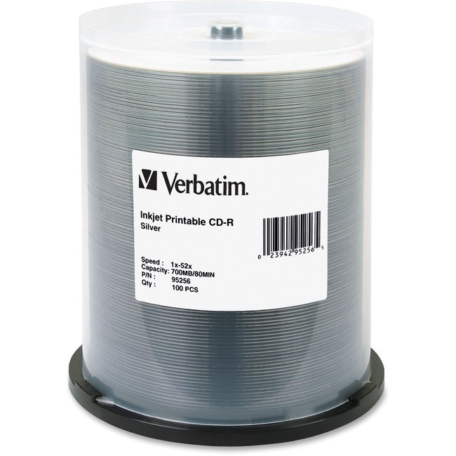 100-Pack CD-R 80Min 700MB 52X Speed Silver Inkjet Printable Blank CDs - Ideal for Data Backup, Music Recording & Office Use