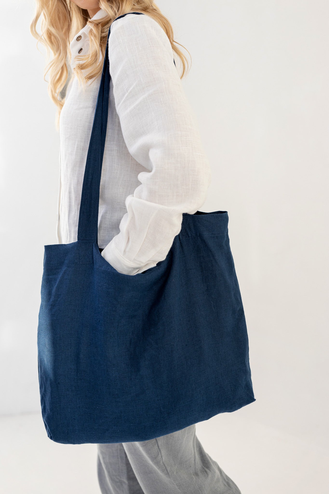 Midnight Blue Linen Tote Bag - Eco-Friendly Reusable Shopping Bag for Groceries, Beach & Daily Use | Stylish & Durable Carryall for Women & Men
