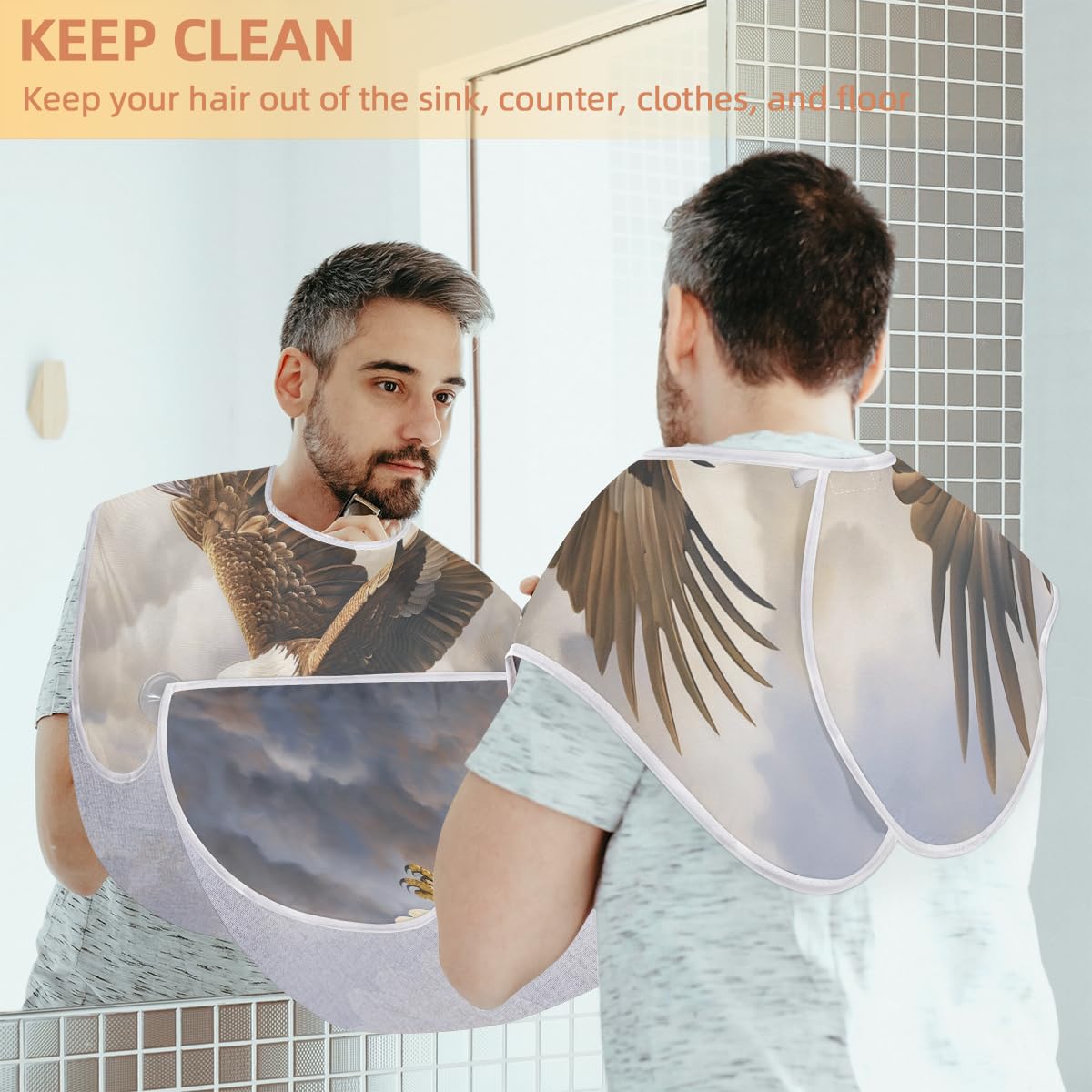**Men's Bird Eagle Sky Beard Shaving Bib - Waterproof Barber Apron for Hair Dye, Makeup & Trimming | Sink Hair Catcher & Grooming Accessory | Perfect for Home Salon, Barbershop & DIY Styling**