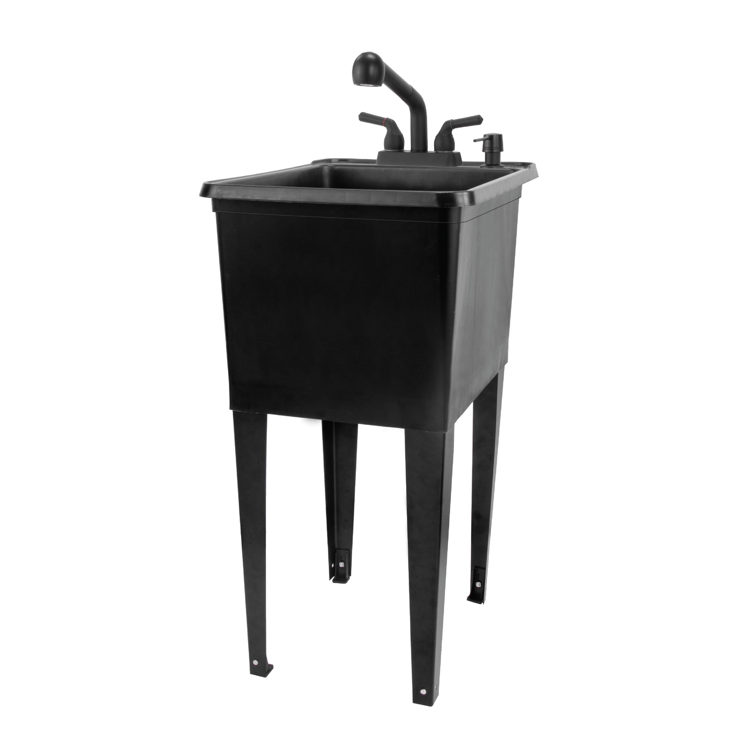 JS Jackson Supplies Space Saver Utility Sink with Pull-Out Faucet & Soap Dispenser - Black Tub for Laundry Room, Garage, or Basement Use